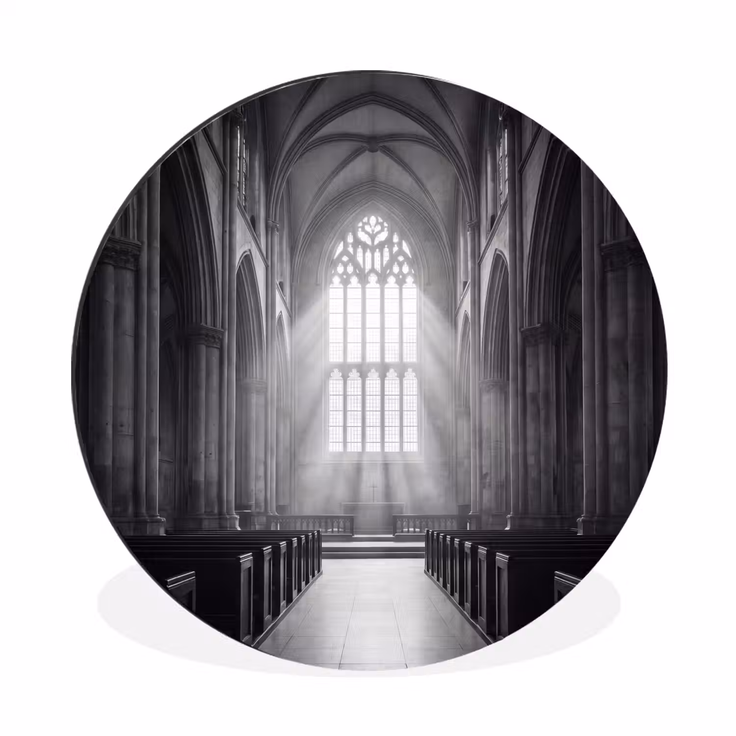 Kerk - Interieur - Lichtstralen - Architectuur - Klassiek Wandcirkel aluminium klein -3d