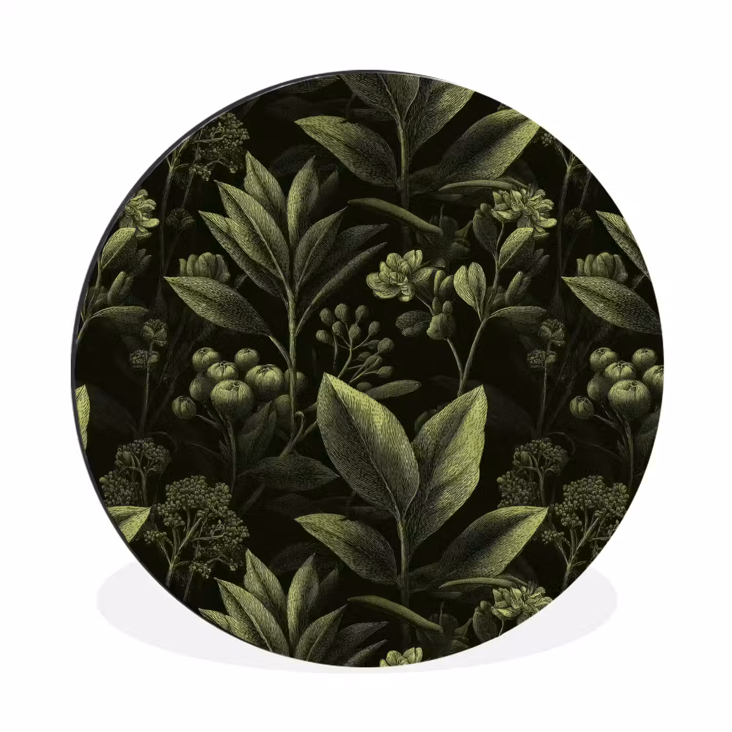 Klassiek - Donker - Botanisch - Planten Wandcirkel aluminium klein 190 -3d