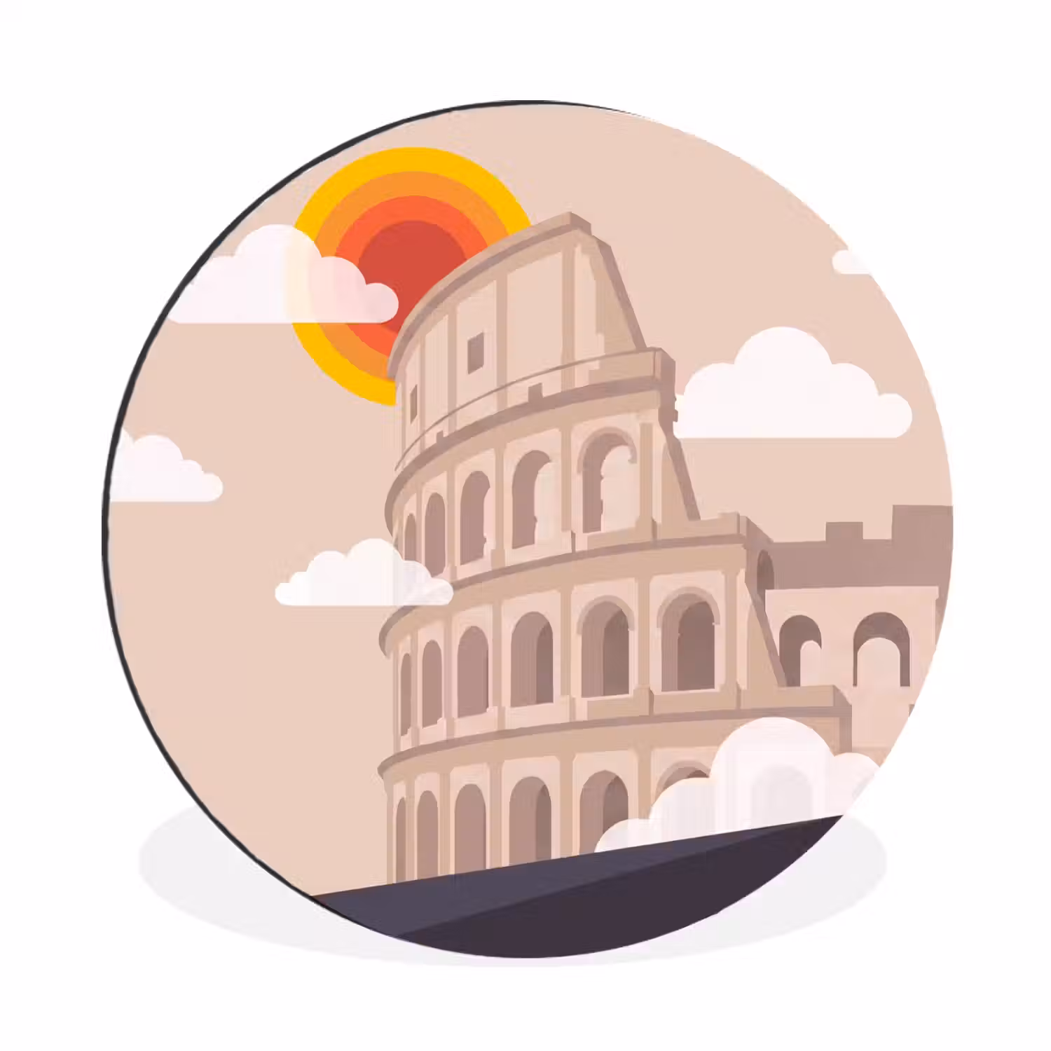 Colosseum - Zonsopgang - Rome - Architectuur - Beige Wandcirkel aluminium klein -3d