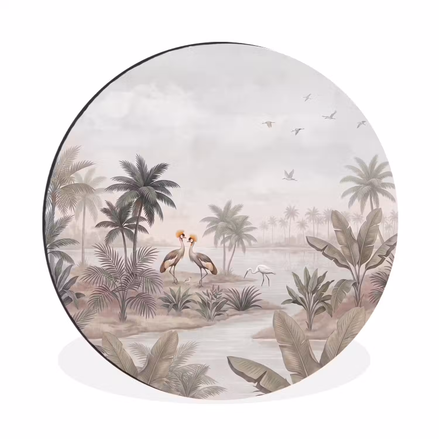 Kraanvogels - Palmbomen - Tropisch Wandcirkel aluminium klein -3d