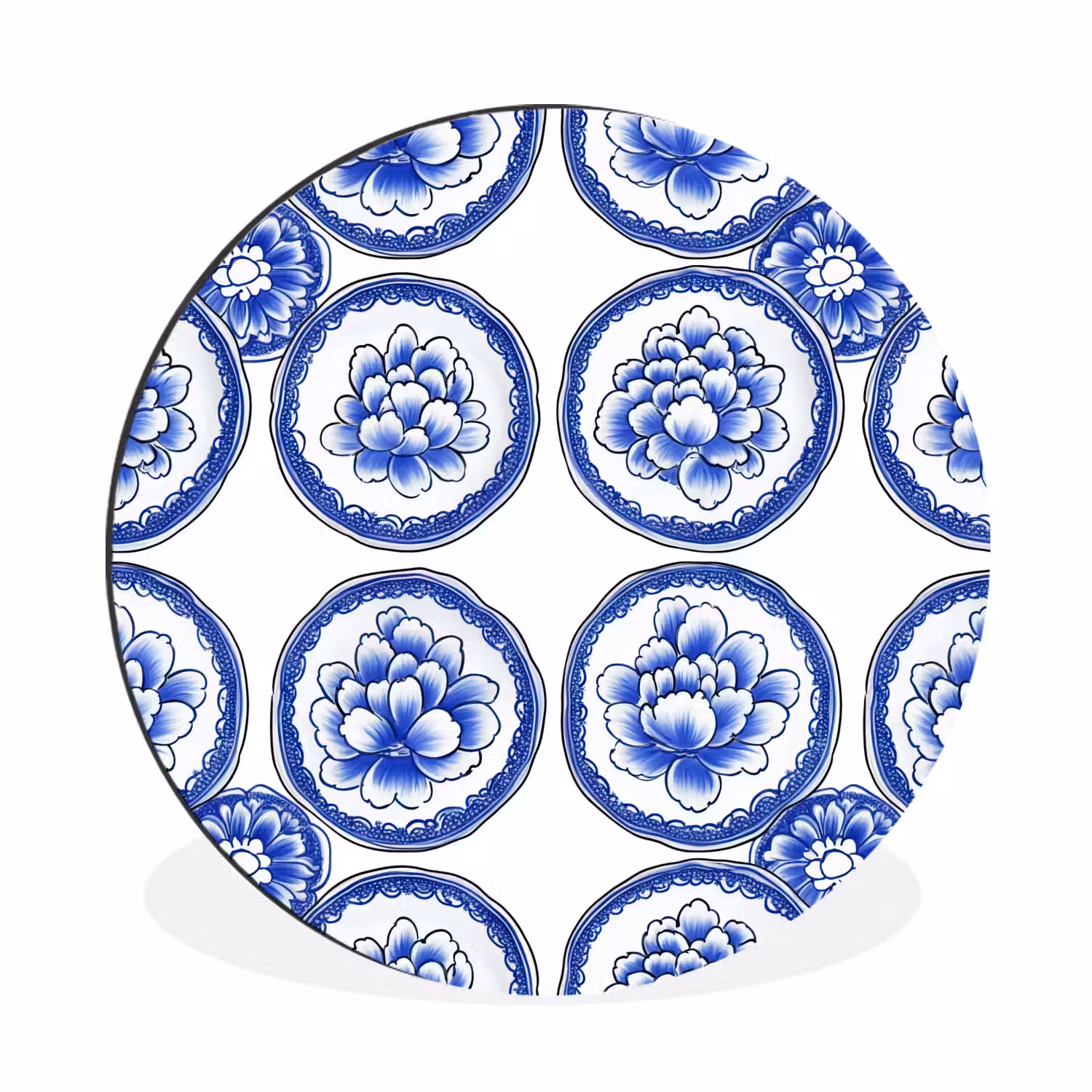 Cirkels - Bloemen - Blauw Wandcirkel aluminium klein 190 -3d