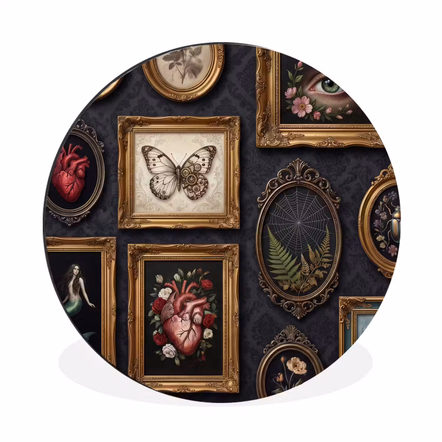 Kunst - Collectie - Vintage - Klassiek - Donker Wandcirkel aluminium klein -3d