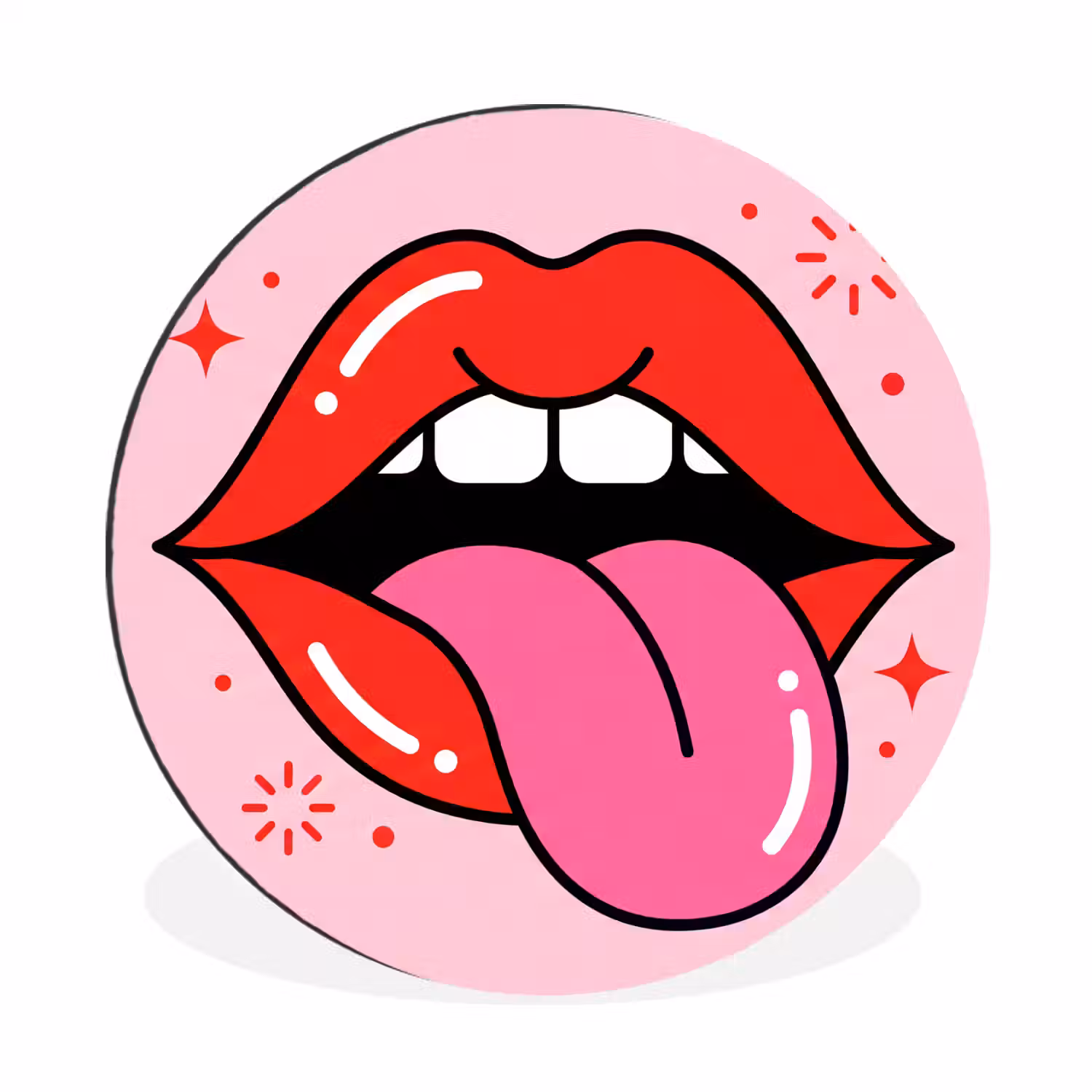 Lippen - Tong - Pop-art - Kleurrijk - Roze Wandcirkel aluminium klein -3d