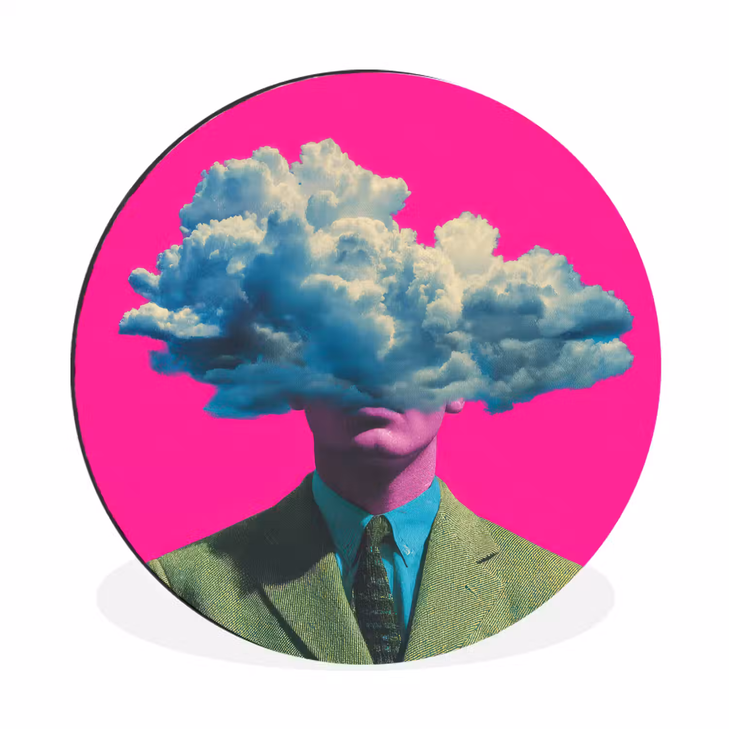 Man - Pak - Wolk - Roze Wandcirkel aluminium klein -3d