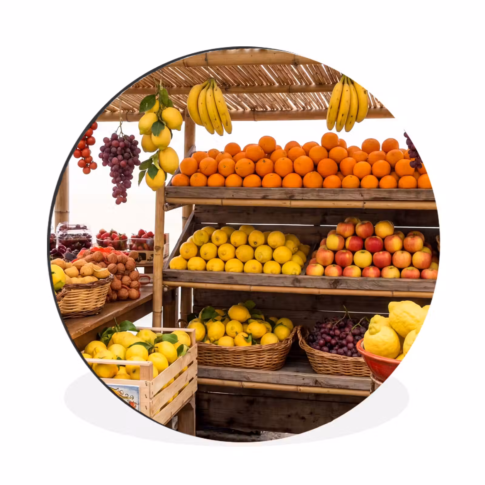 Alu-Dibond-Bild Rund - Marktstand – Obst – Frisch - Marktkraam - Fruit - Vers Wandcirkel aluminium klein