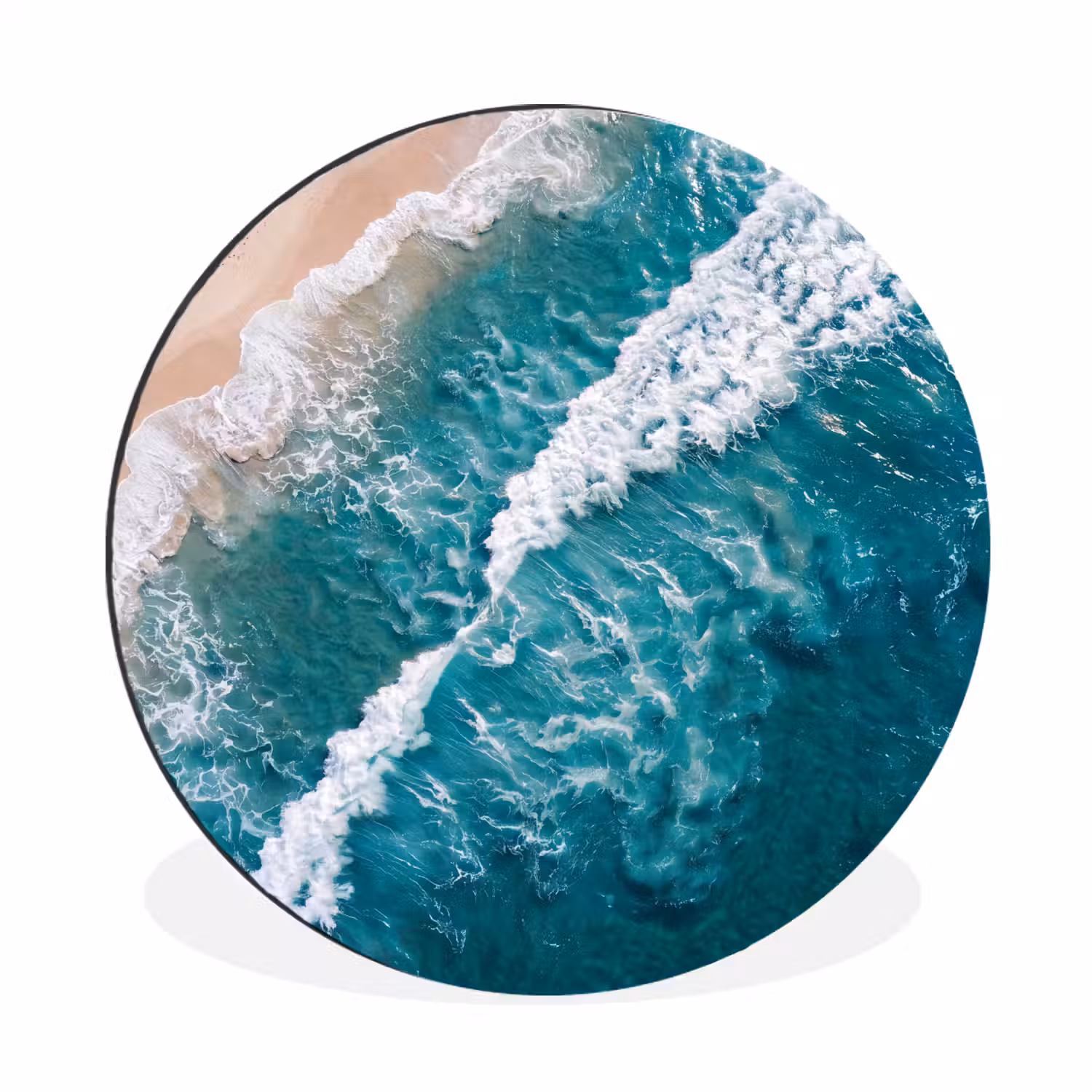 Zee - Strand - Golven - Natuur - Blauw Wandcirkel aluminium klein -3d