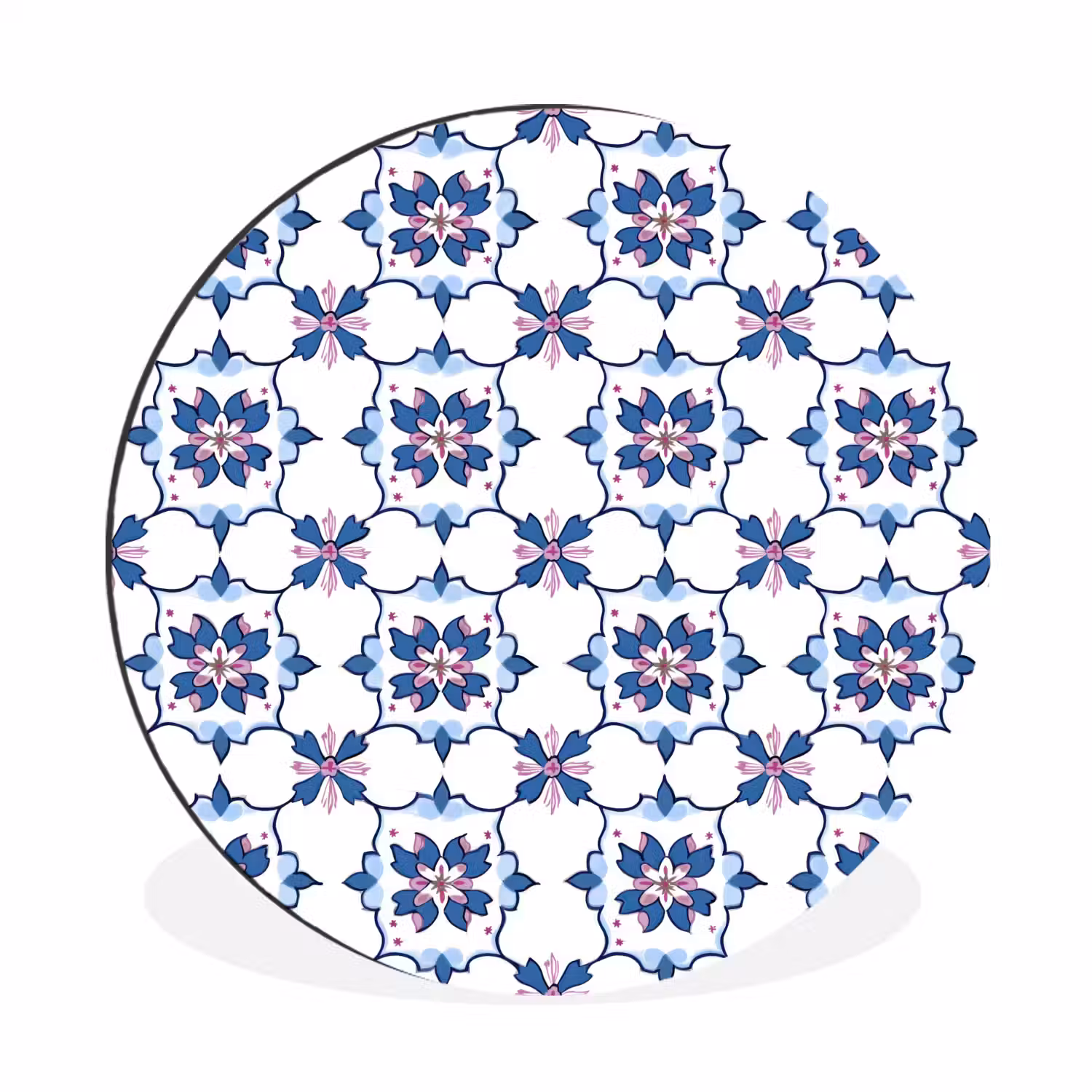 Modern - Patroon - Blauw - Roze Wandcirkel aluminium klein 190 -3d