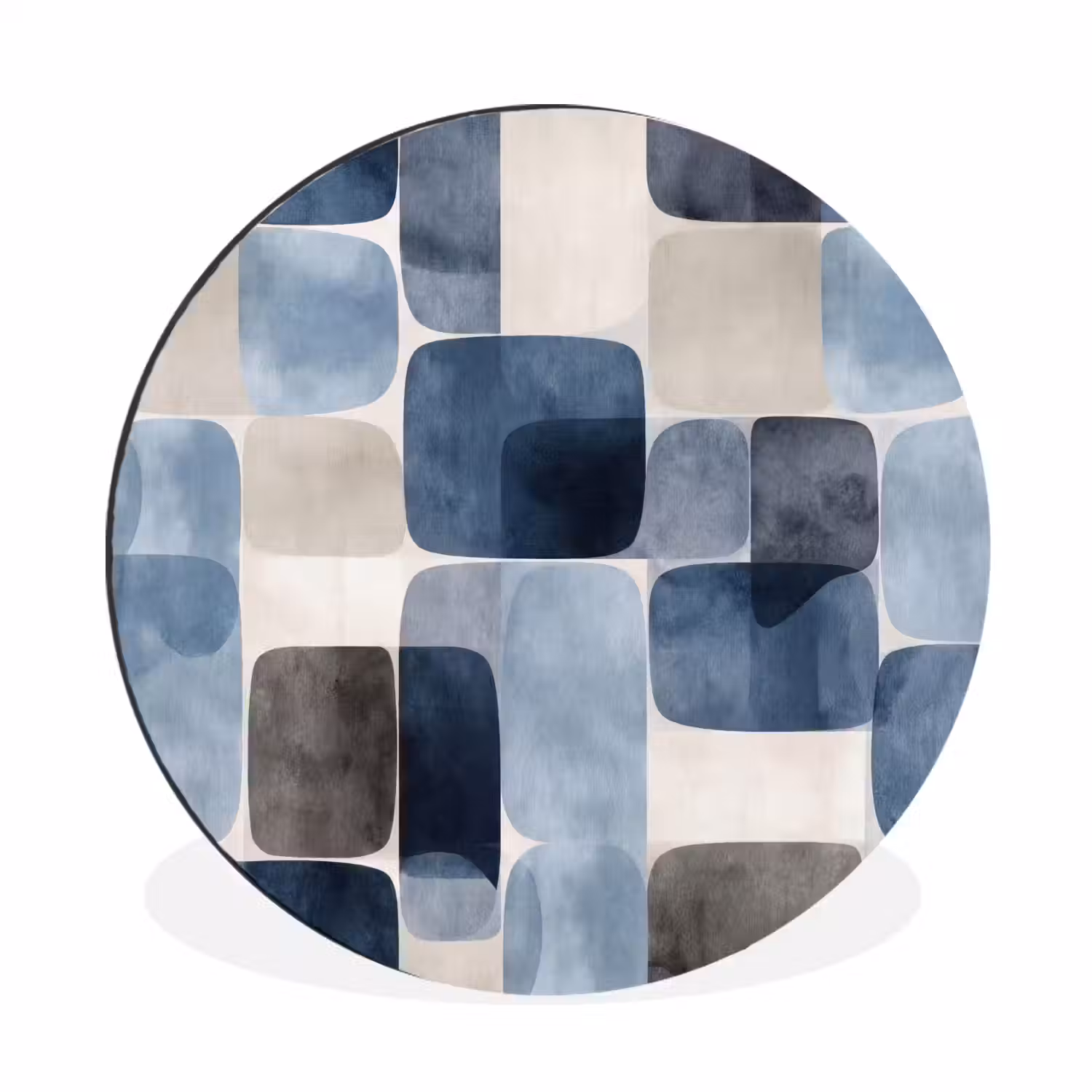 Patroon - Blauw - Vierkanten Wandcirkel aluminium klein -3d