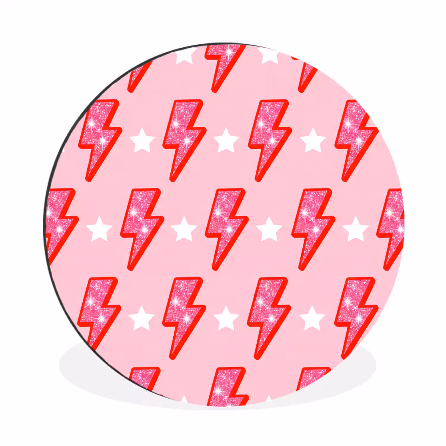 Patroon - Bliksem - Ster - Glitter - Roze Wandcirkel aluminium klein -3d