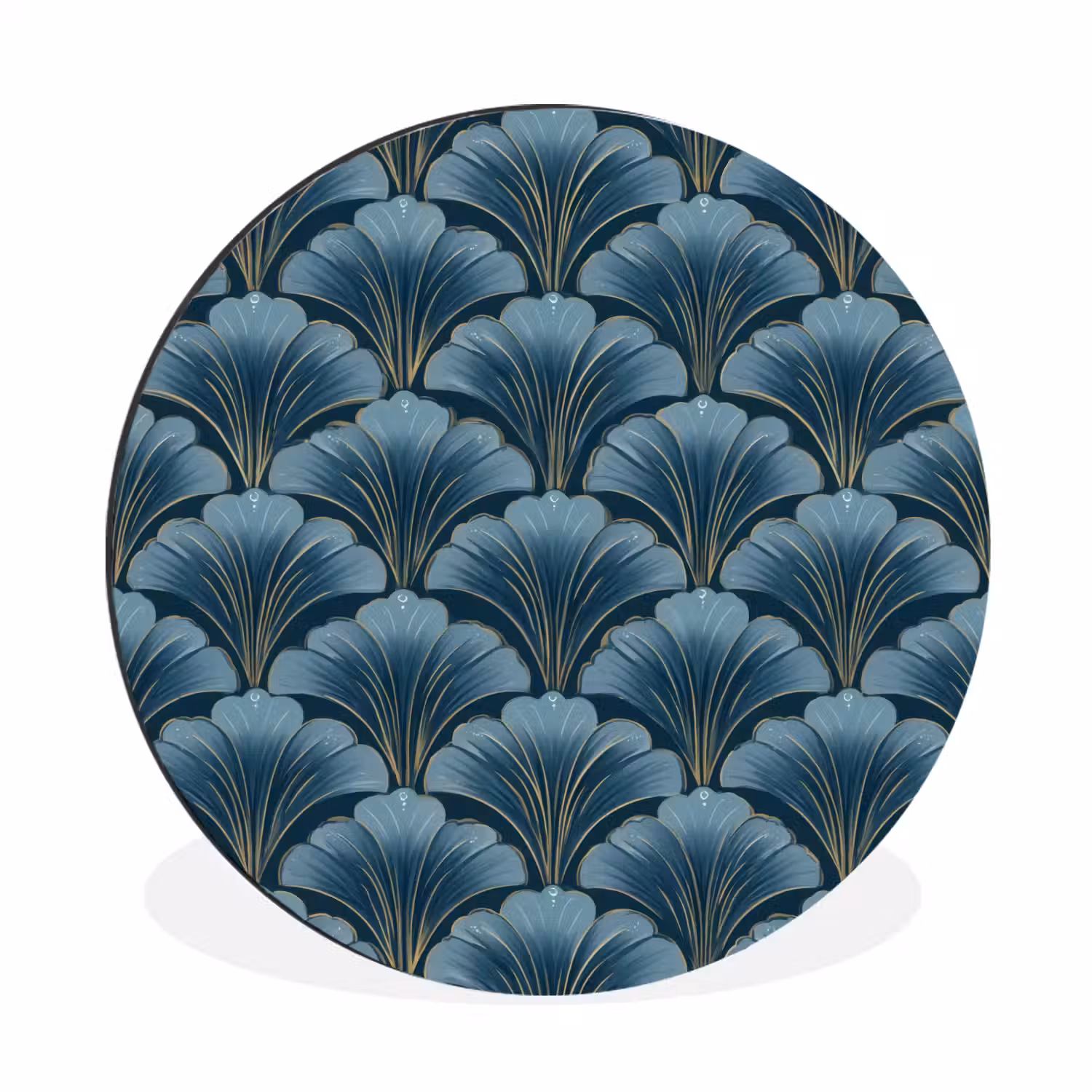 Patroon - Ginkgoblad - Blauw Wandcirkel aluminium klein 190 -3d