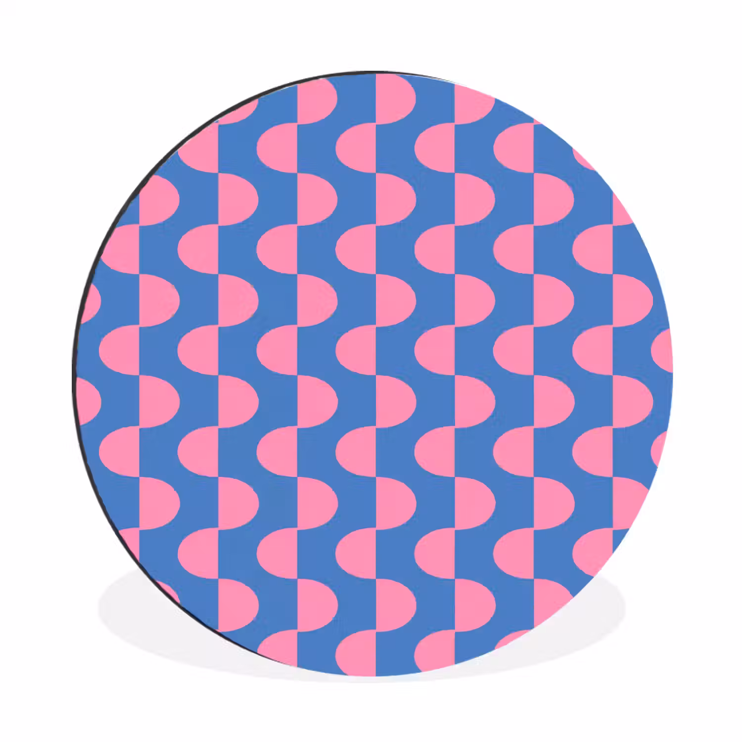 Patroon - Halve cirkels - Abstract - Modern - Roze - Blauw Wandcirkel aluminium klein -3d