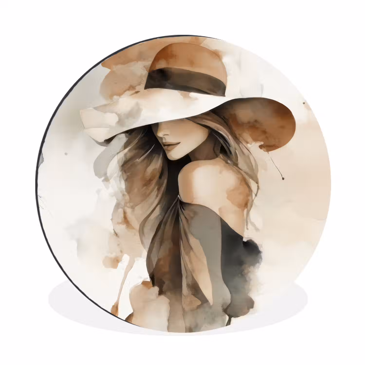 Mysterieus - Vrouw - Sepia Wandcirkel aluminium klein -3d