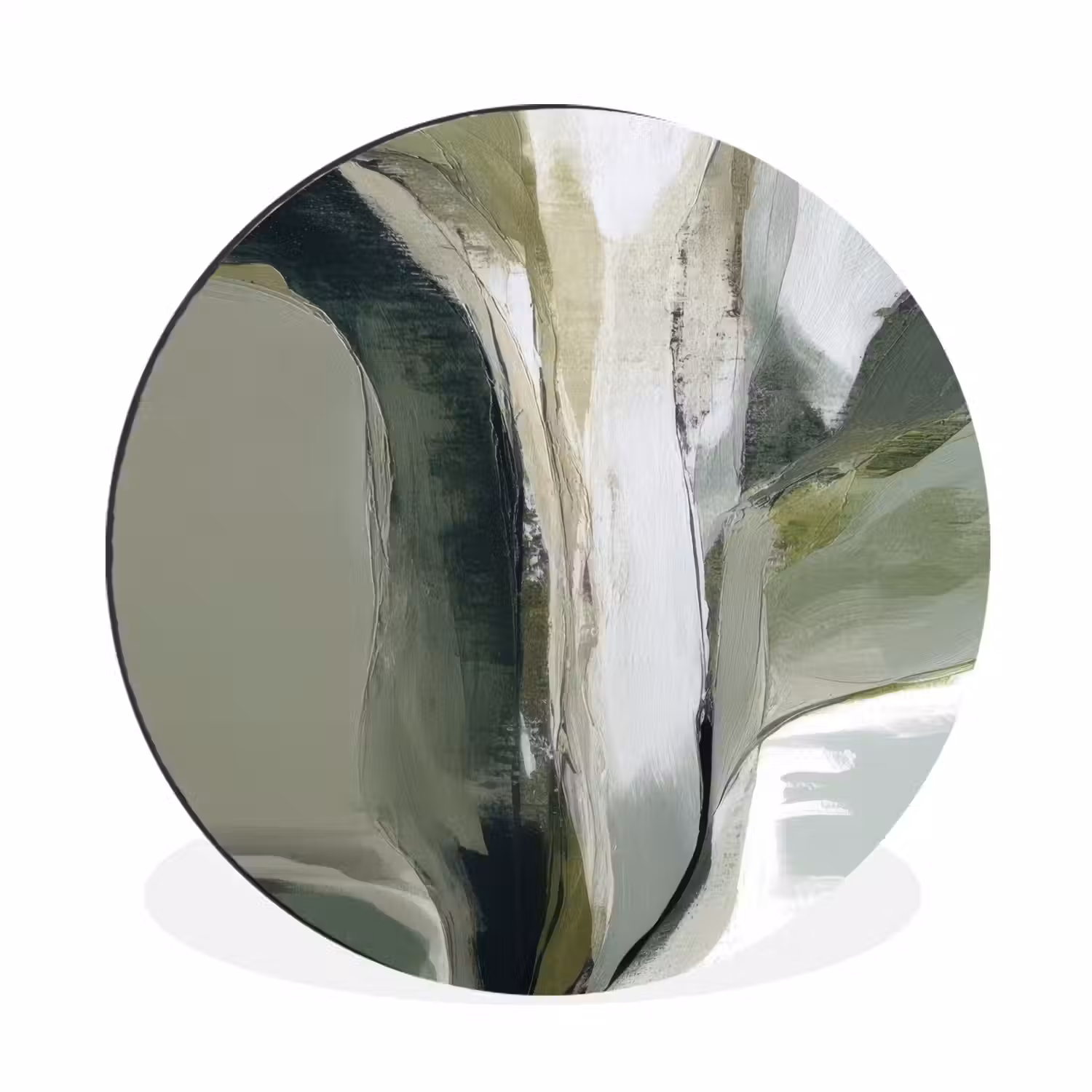 Natuur - Abstract - Groen - Penseelstreken Wandcirkel aluminium klein -3d