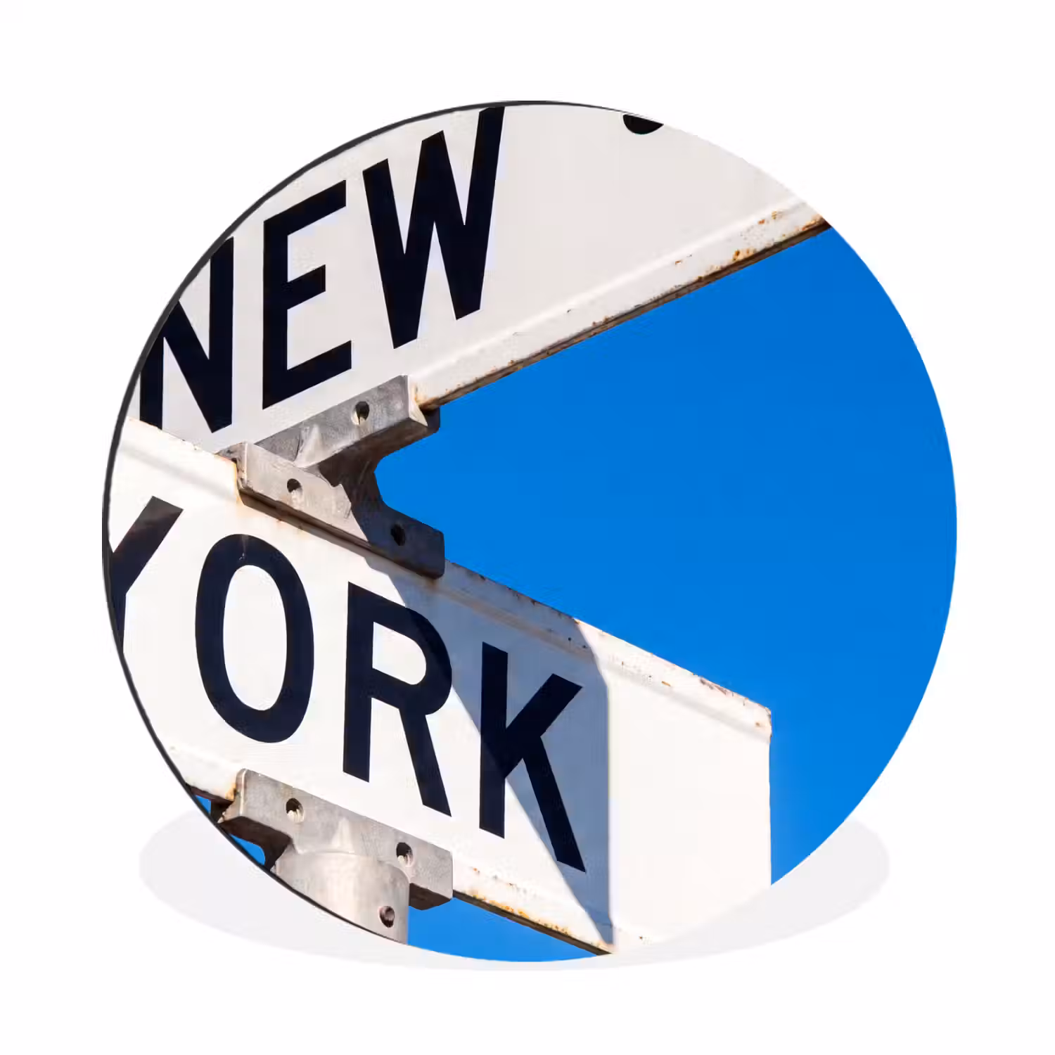 New York - Straatbord - Stad - Urban - Blauw Wandcirkel aluminium klein -3d