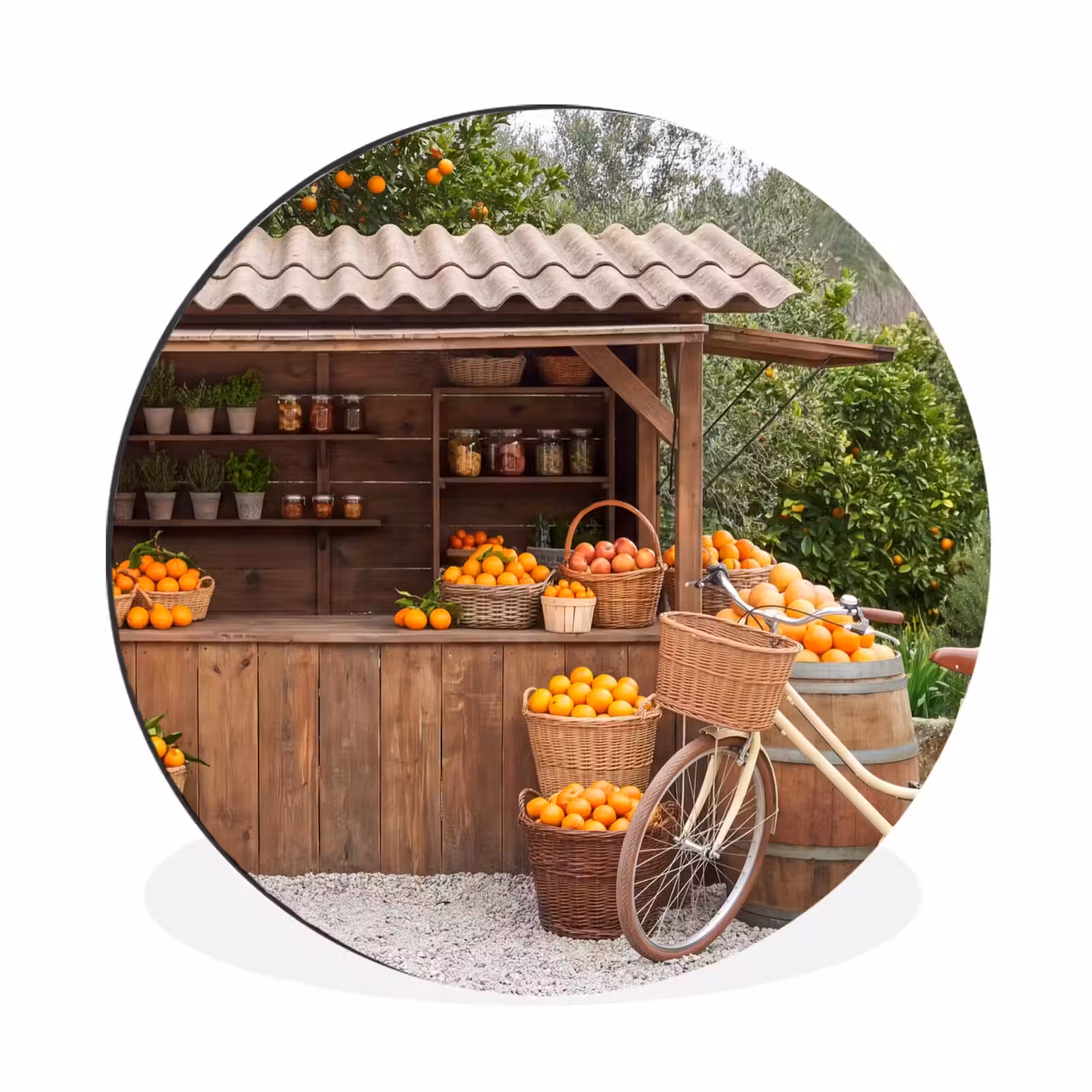 Alu-Dibond-Bild Rund - Obst – Markt – Ländlich - Fruit - Markt - Landelijk Wandcirkel aluminium klein