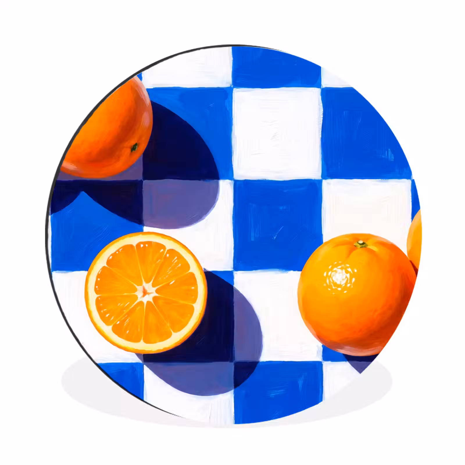 Alu-Dibond-Bild Rund - Orange – Kariert – Essen - Sinaasappel - Geruit - Eten Wandcirkel aluminium klein