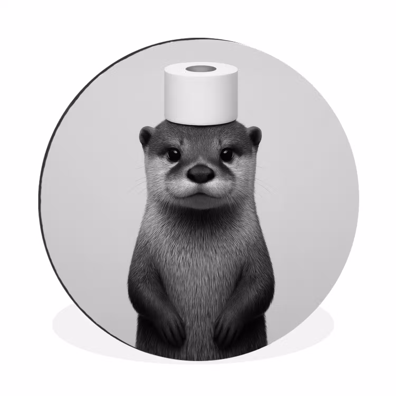 Otter - WC rol - Zwart - Wit Wandcirkel aluminium klein -3d