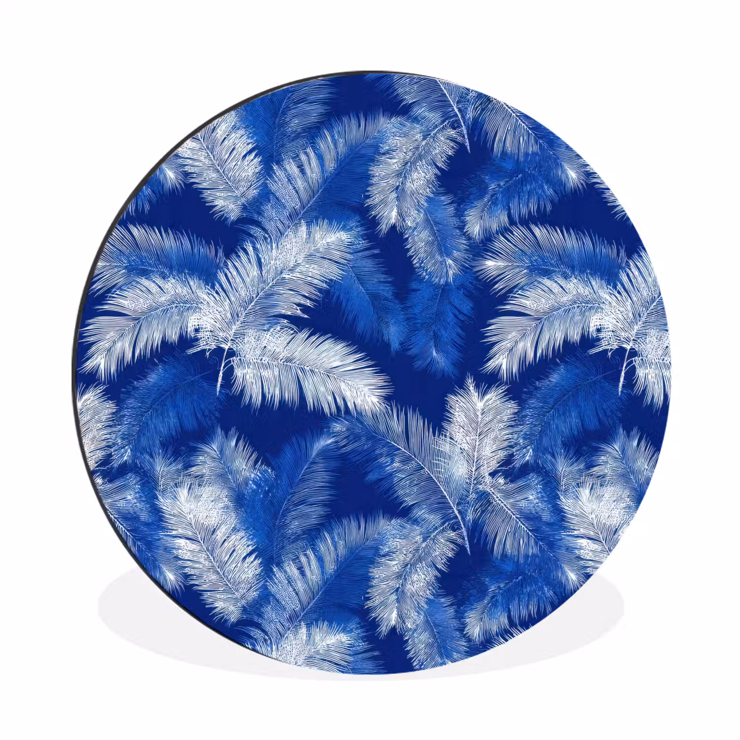 Palmblad - Patroon - Blauw Wandcirkel aluminium klein 190 -3d