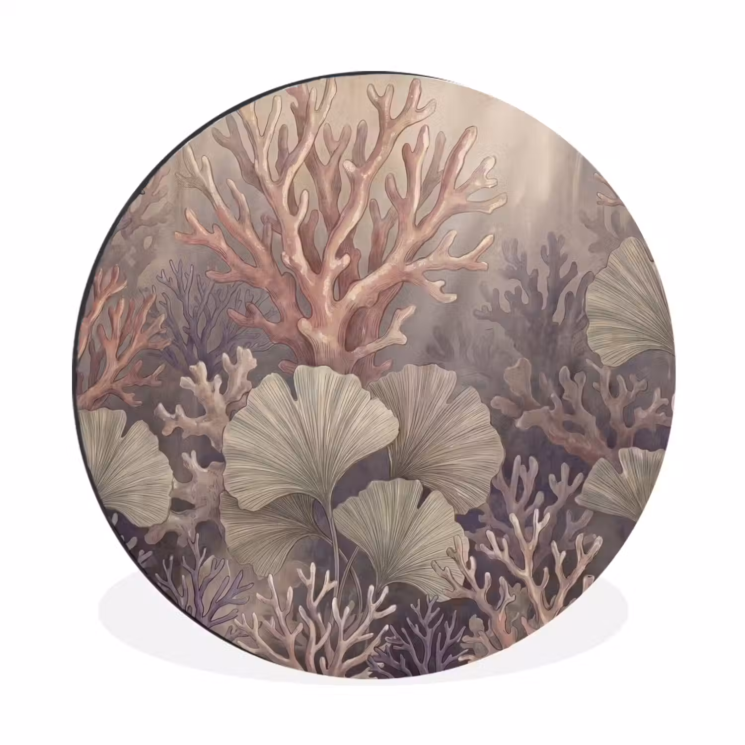 Plant - Bladeren - Zee - Illustratie - Groen Wandcirkel aluminium klein -3d