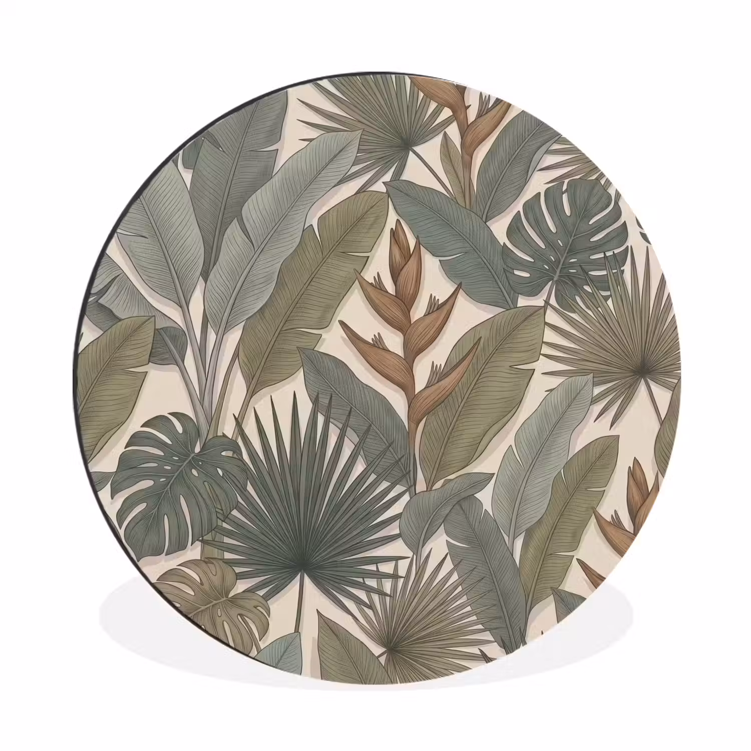 Planten - Tropisch - Natuur - Illustratie - Groen Wandcirkel aluminium klein -3d