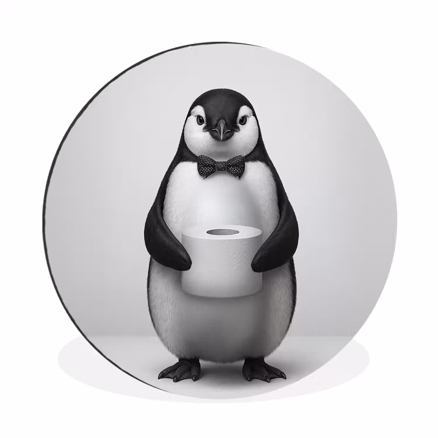 Pinguïn - WC rol - Wit Wandcirkel aluminium klein -3d