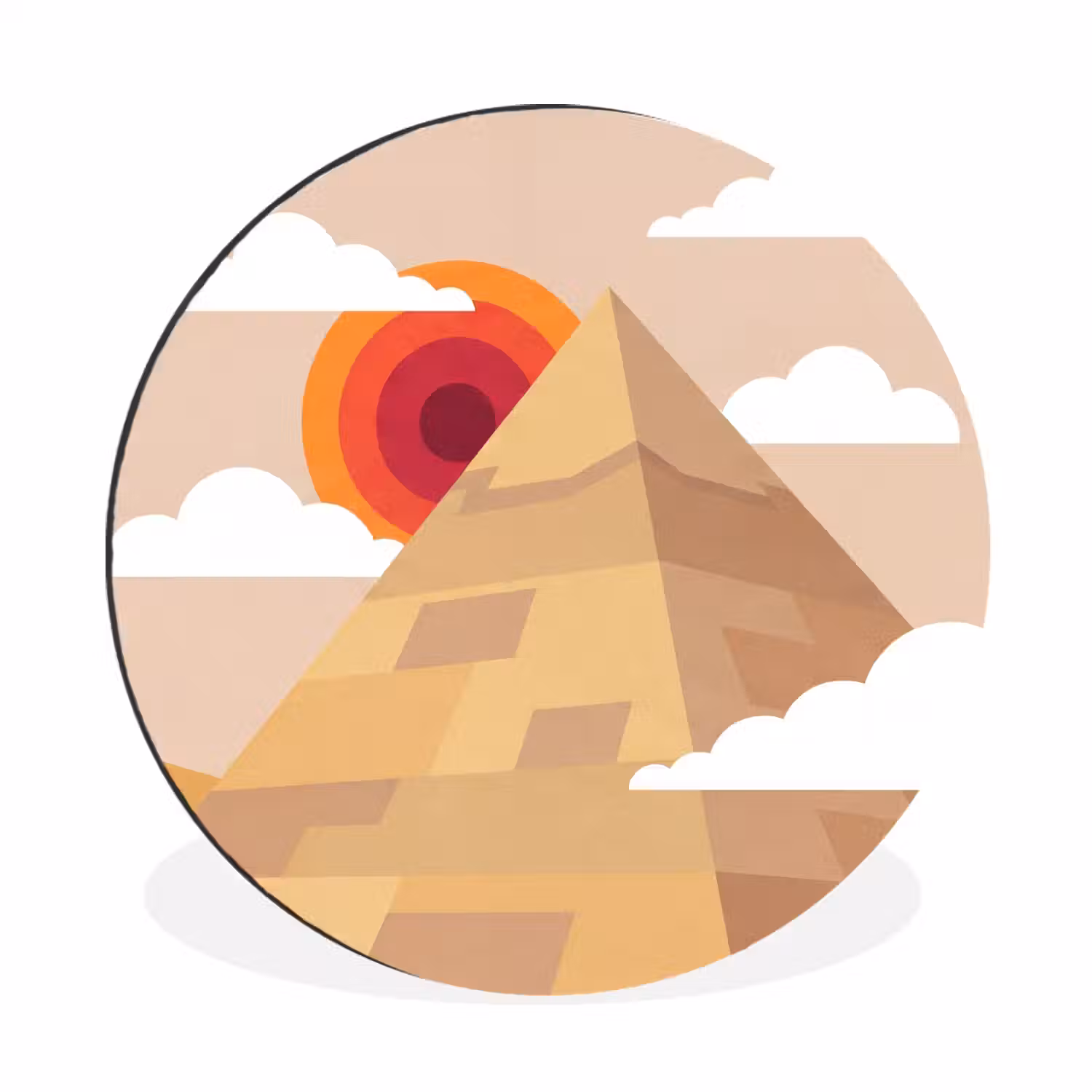 Piramide - Zon - Woestijn - Modern - Oranje Wandcirkel aluminium klein -3d