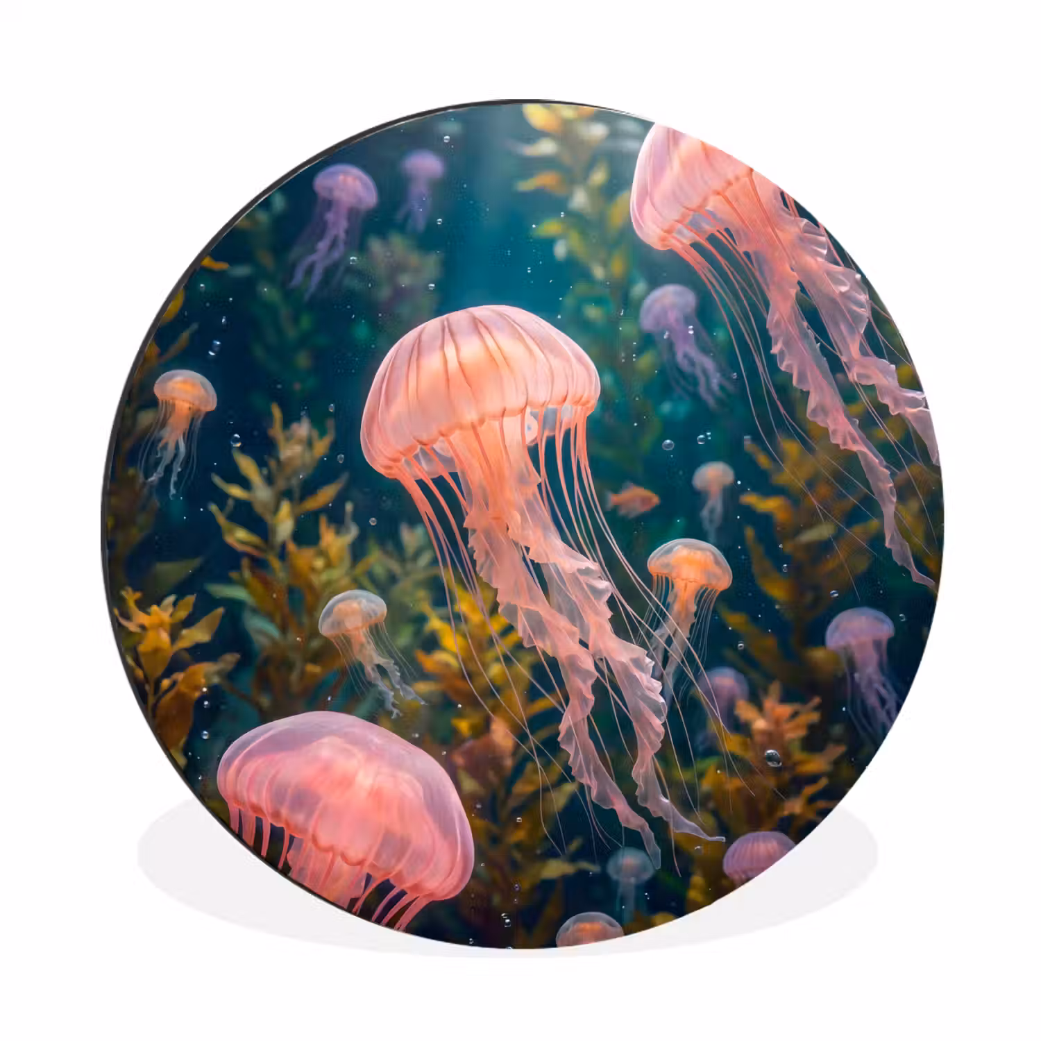 Kwal - Roze - Onderwater - Zeeleven - Dieren Wandcirkel aluminium klein -3d