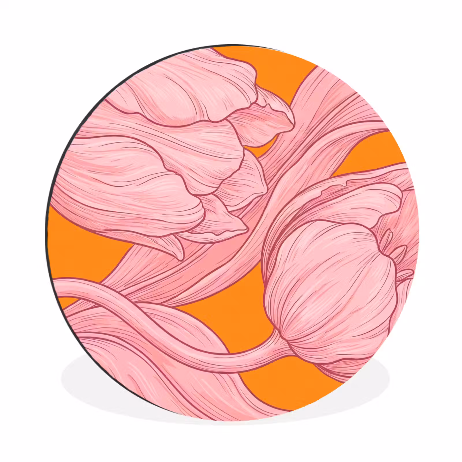 Alu-Dibond-Bild Rund - Rosa Blumen – Modern - Roze bloemen - Modern Wandcirkel aluminium klein