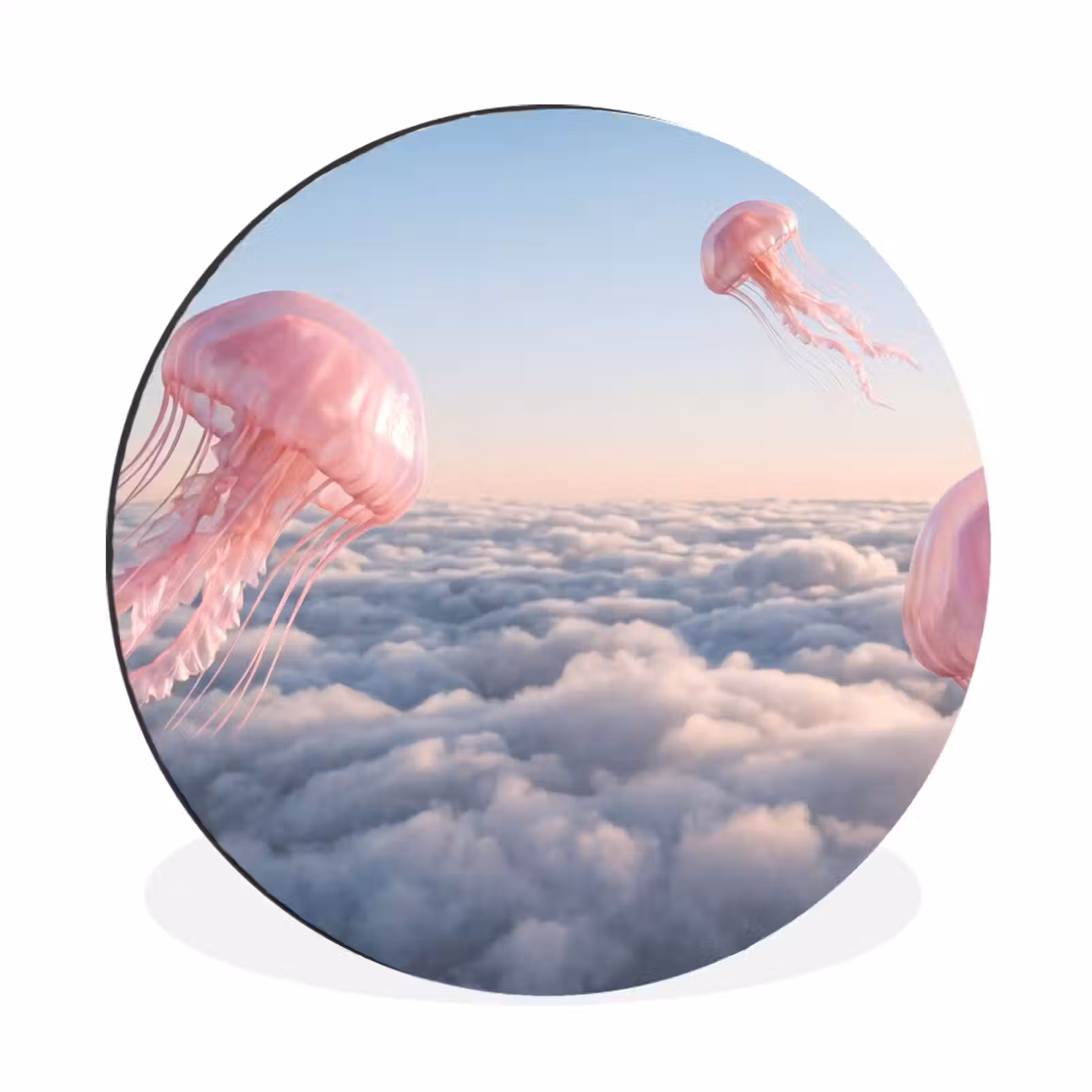 Alu-Dibond-Bild Rund - Rosa Tier – Wolken - Roze dier - Wolken Wandcirkel aluminium klein