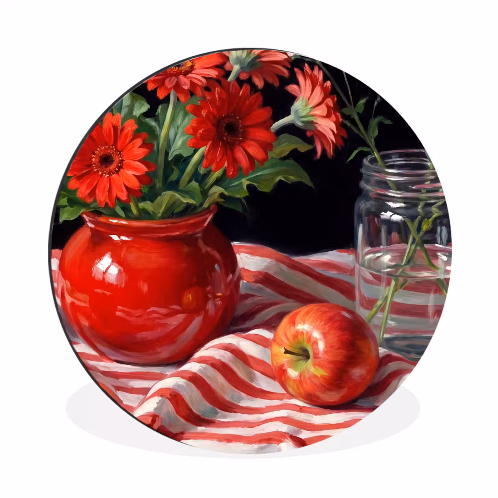 Alu-Dibond-Bild Rund - Rote Blumen – Vase - Rode bloemen - Vaas Wandcirkel aluminium klein