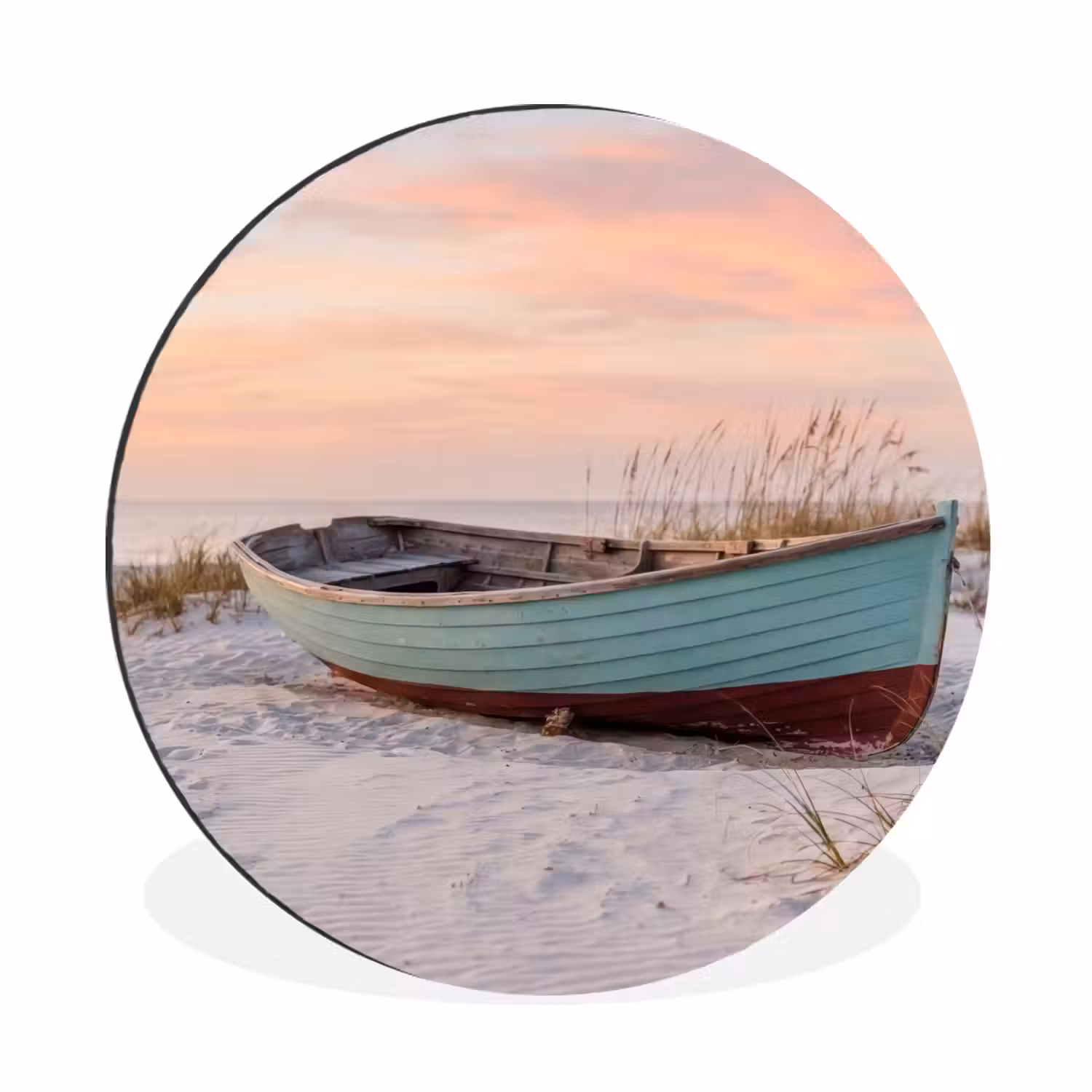 Rustiek - Roeiboot - Zandstrand Wandcirkel aluminium klein -3d