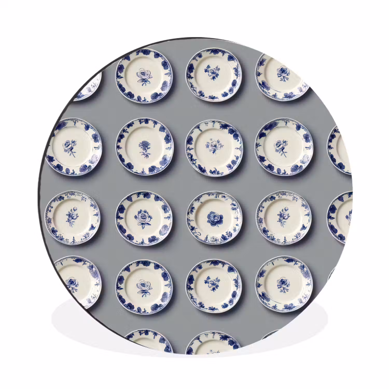 Borden - Bloemen - Blauw - Wit Wandcirkel aluminium klein 190 -3d