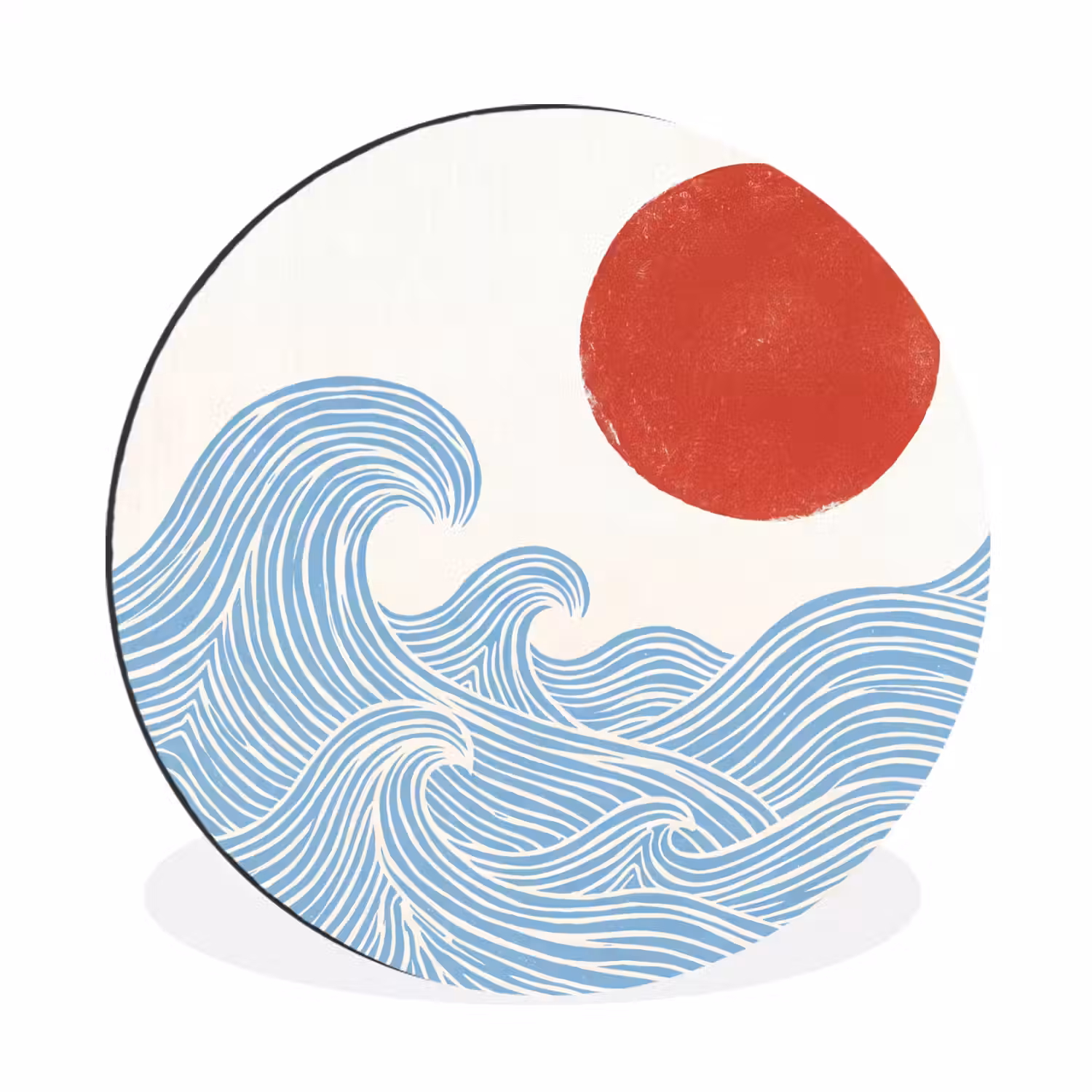 Zon - Golven - Oceaan - Abstract - Rood Wandcirkel aluminium klein -3d