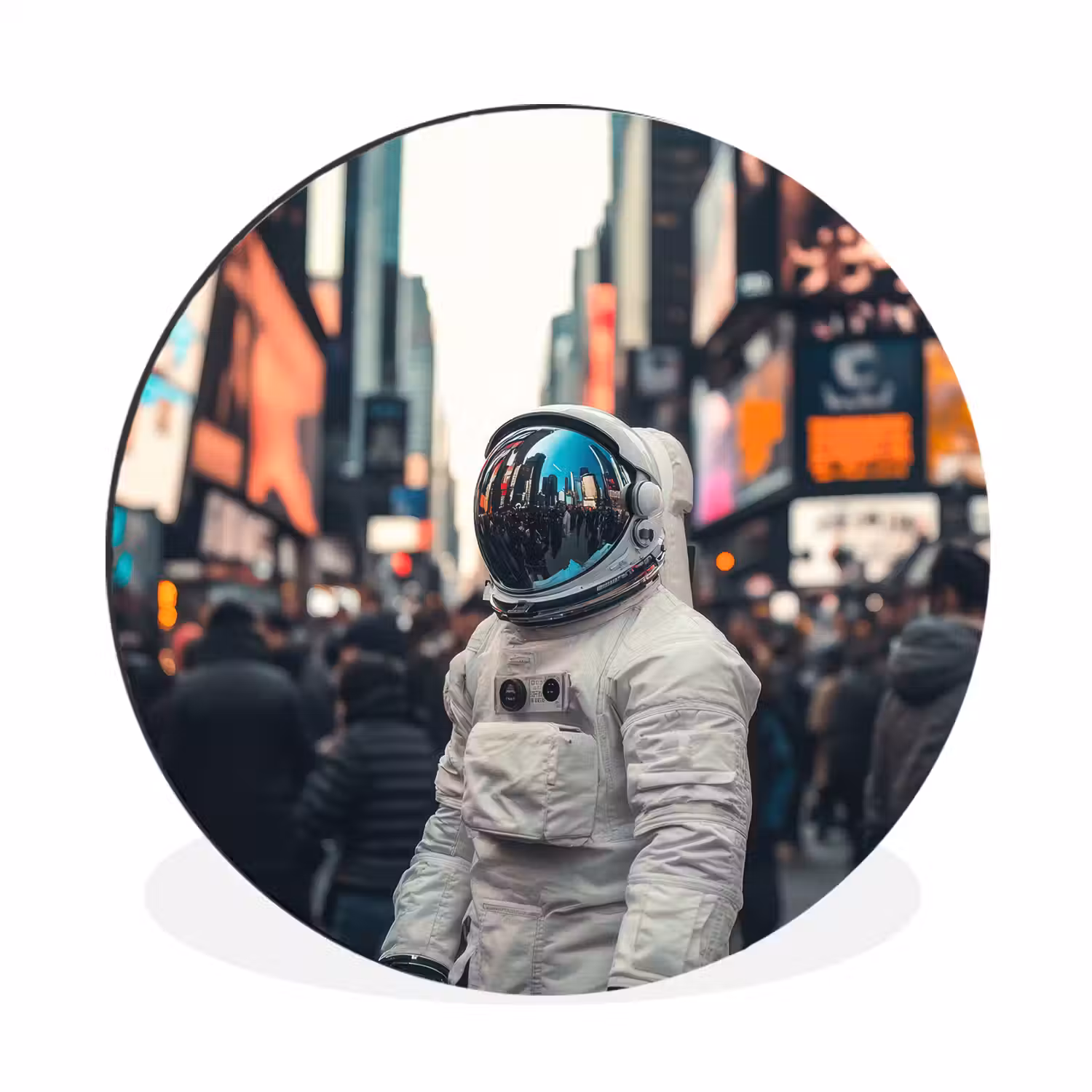 Stad - Mensen - Astronaut - Wit Wandcirkel aluminium klein -3d