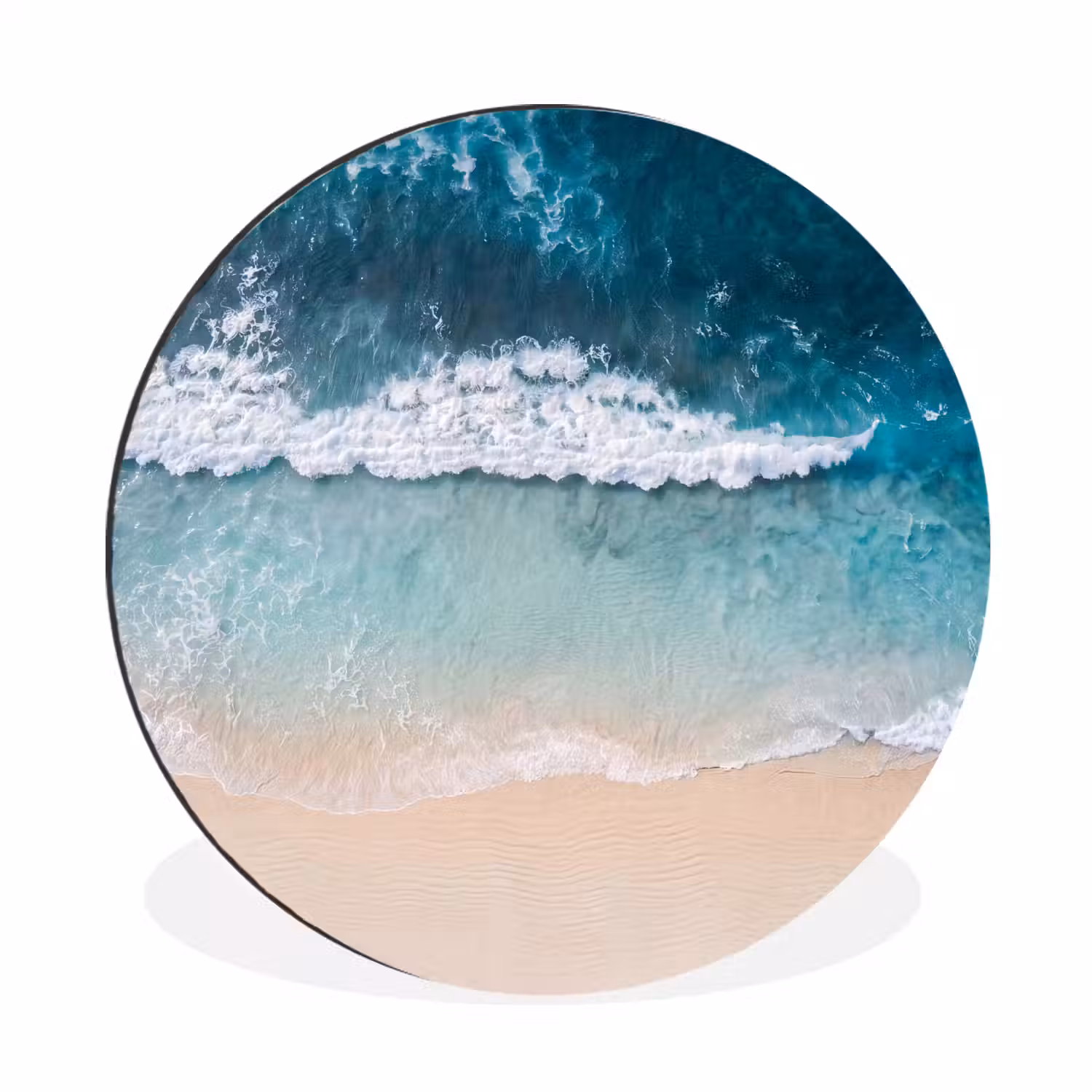 Strand - Zee - Golven - Natuur - Blauw Wandcirkel aluminium klein -3d