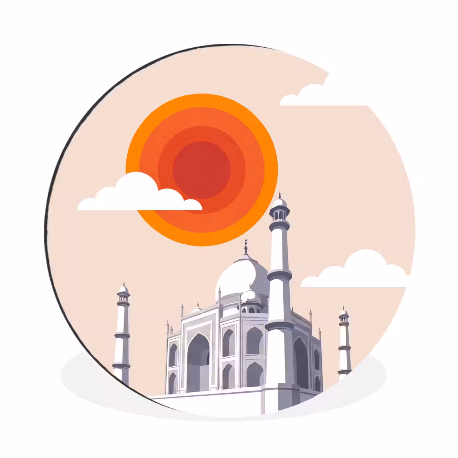 Taj Mahal - Zon - Koepel - Architectuur - India - Grafisch Wandcirkel aluminium klein -3d