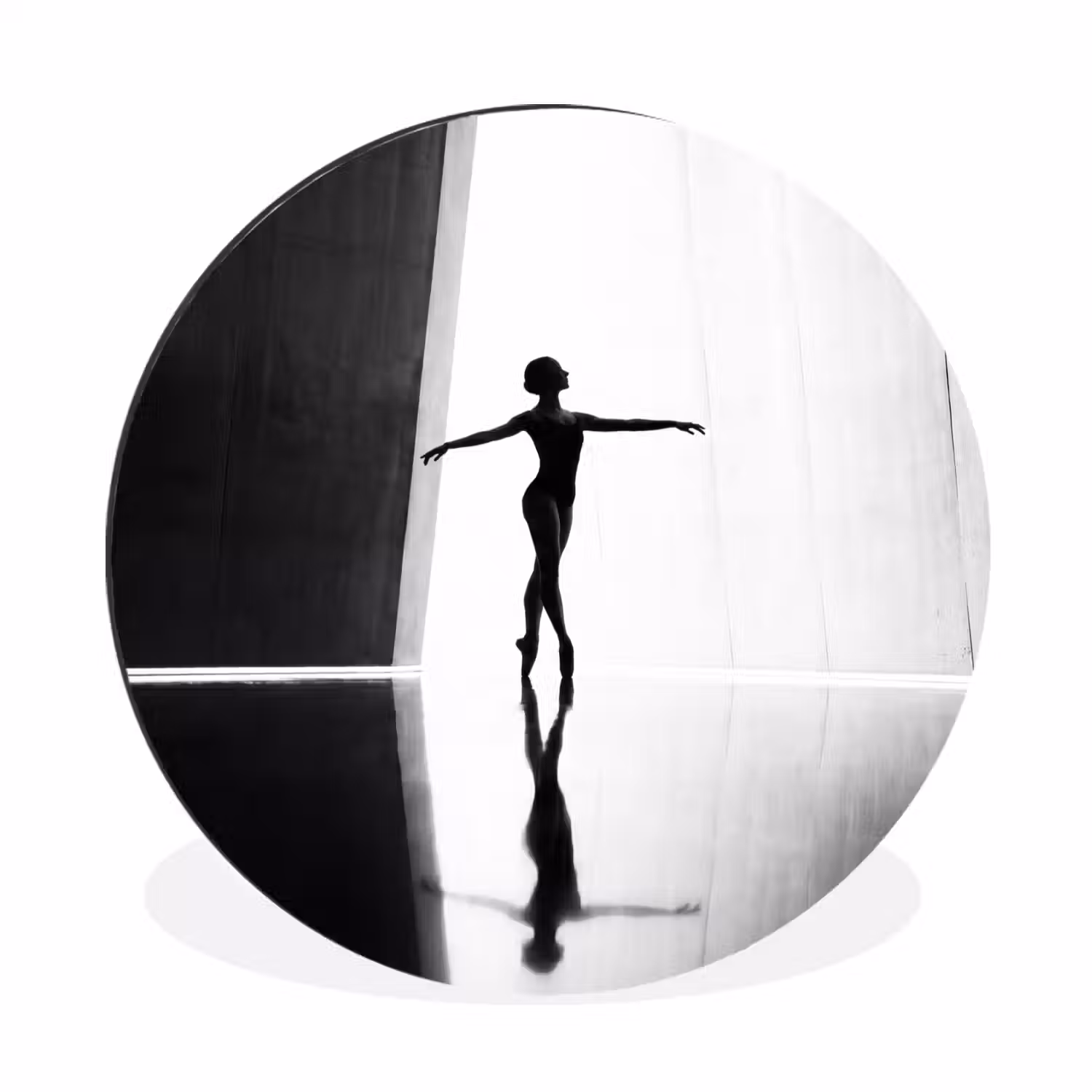 Danser - Silhouette - Kunst - Modern - Zwart-wit Wandcirkel aluminium klein -3d