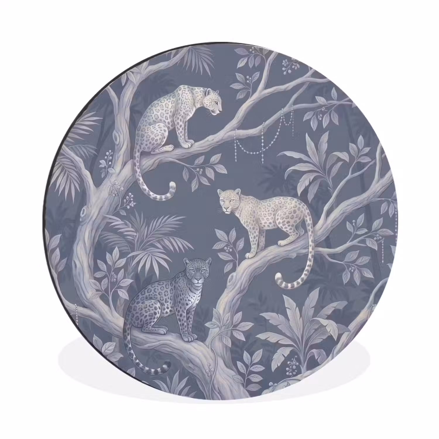 Dieren - Jungle - Illustratie - Bomen - Blauw Wandcirkel aluminium klein -3d