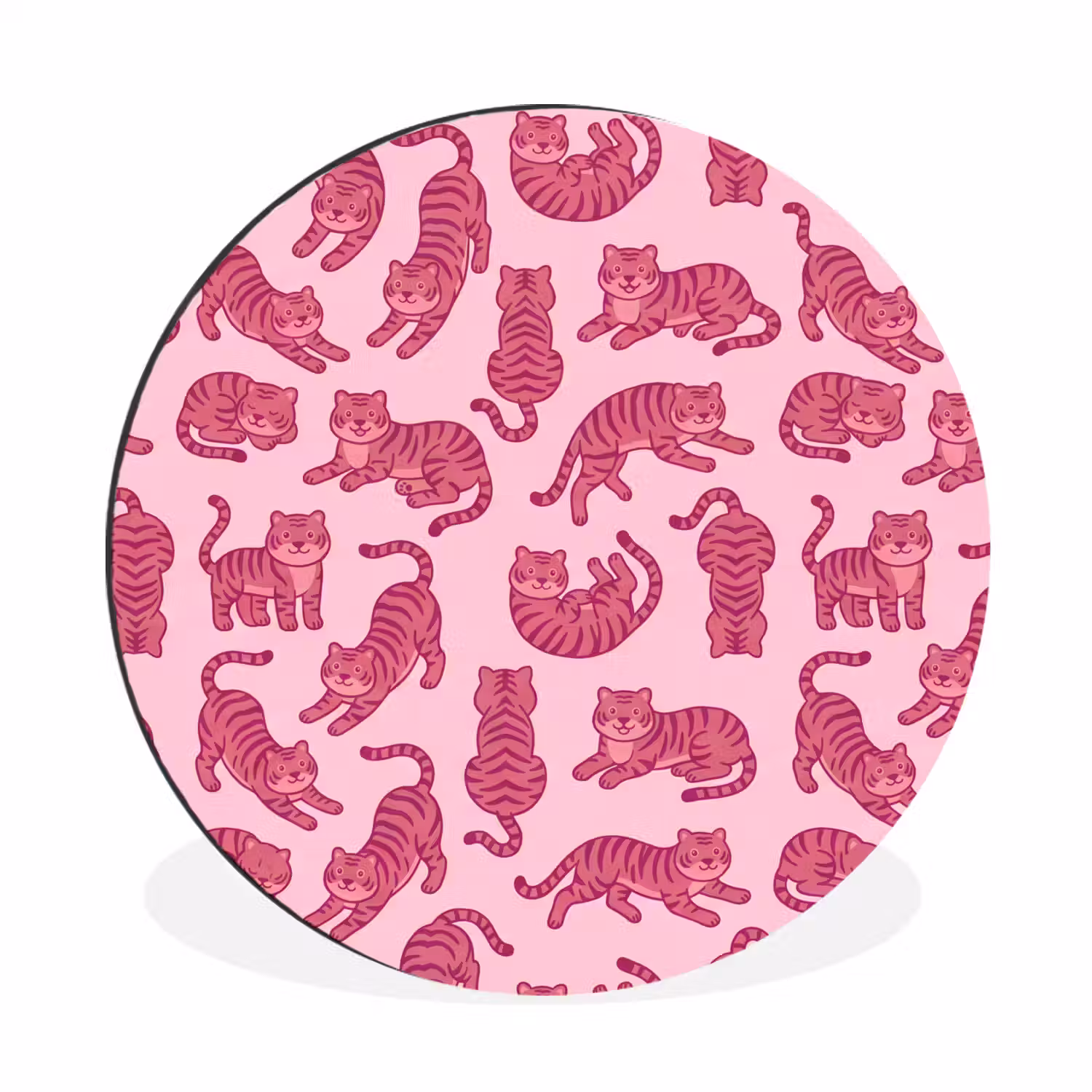 Dieren - Patroon - Roze - Speels - Cartoon Wandcirkel aluminium klein -3d