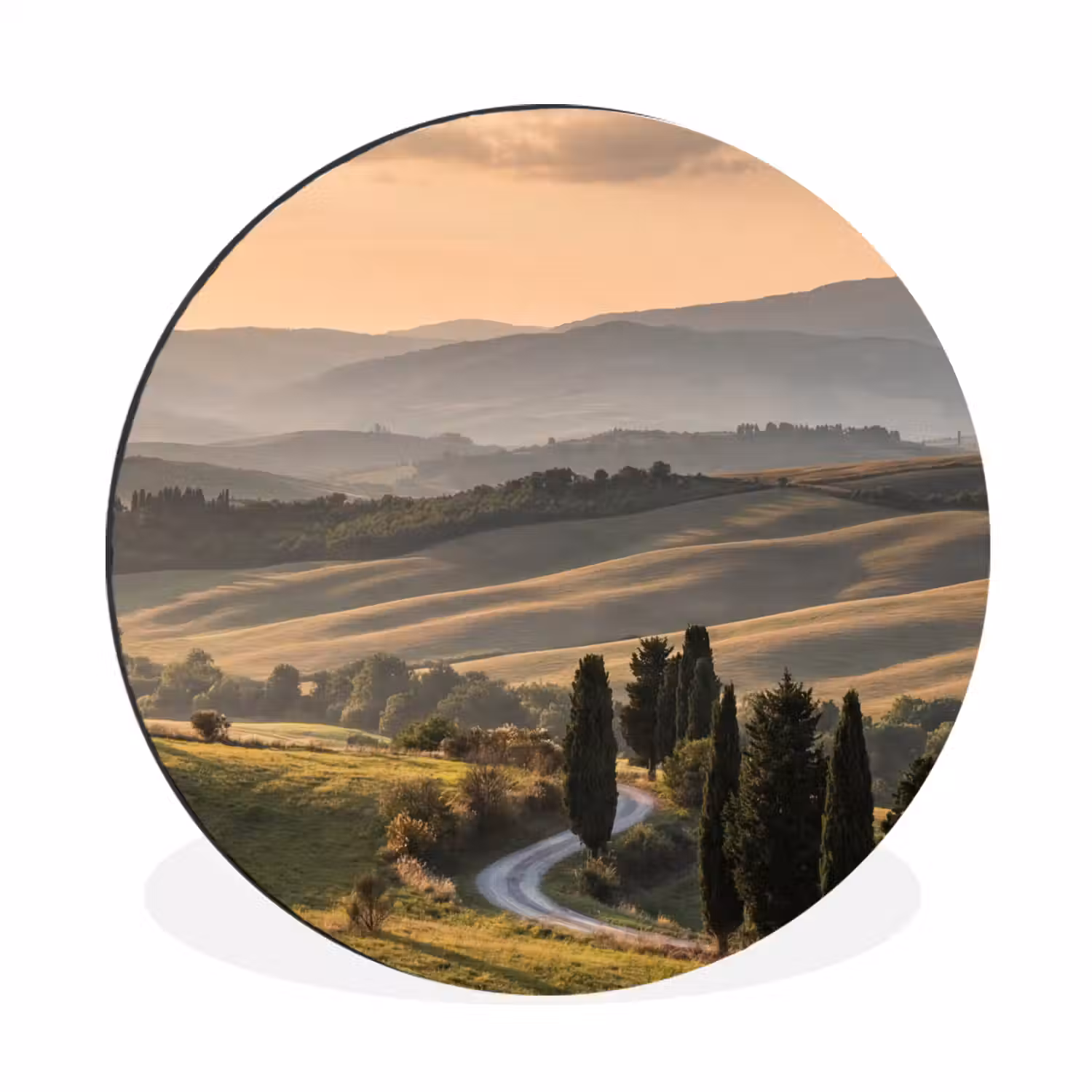 Toscaans - Landschap - Heuvels Wandcirkel aluminium klein -3d