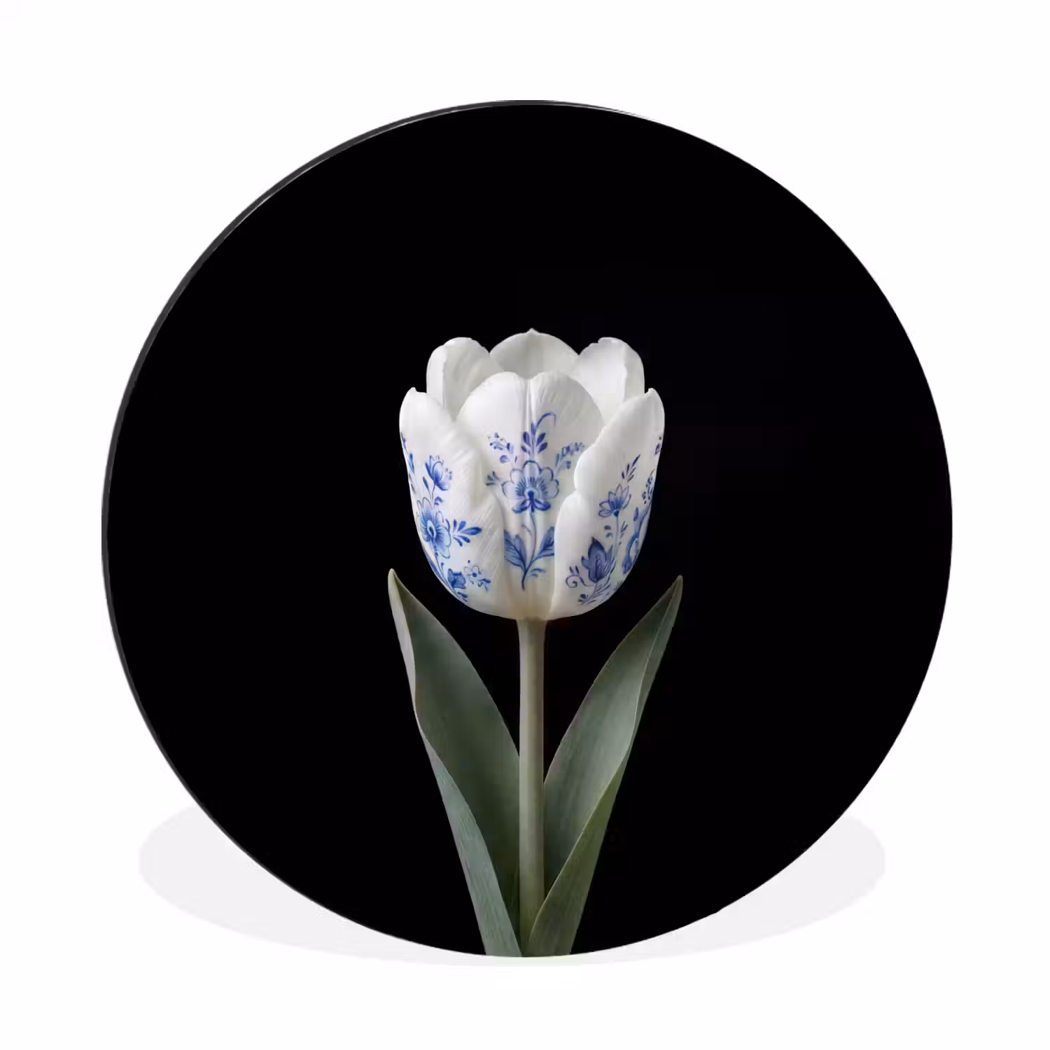 Tulp - Patroon - Blauw Wandcirkel aluminium klein -3d