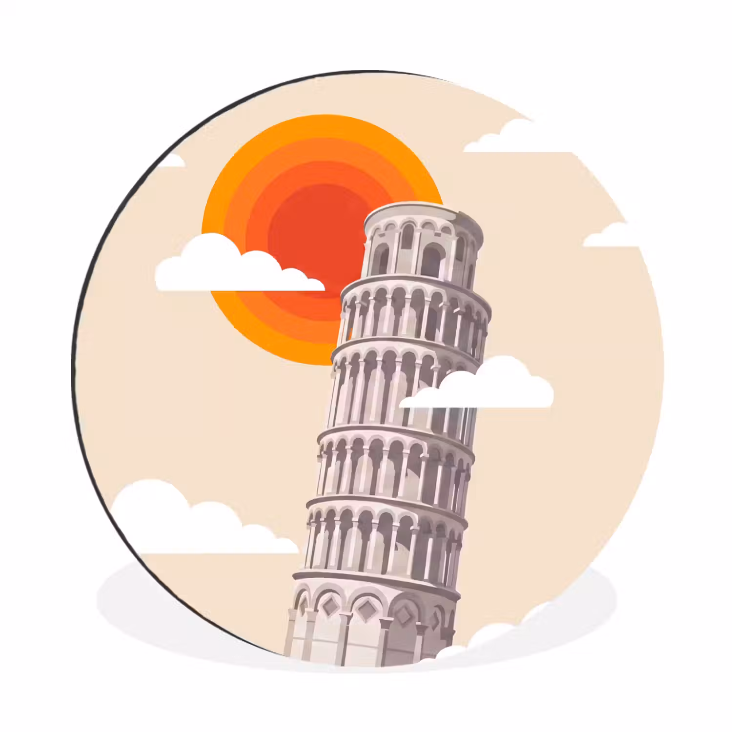 Toren - Pisa - Architectuur - Minimalistisch - Beige Wandcirkel aluminium klein -3d