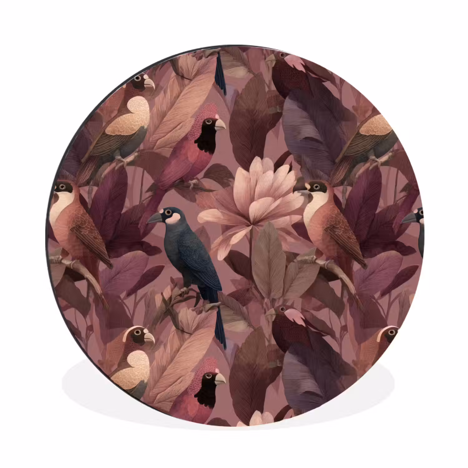 Vogels - Bladeren - Roze Wandcirkel aluminium klein 190 -3d