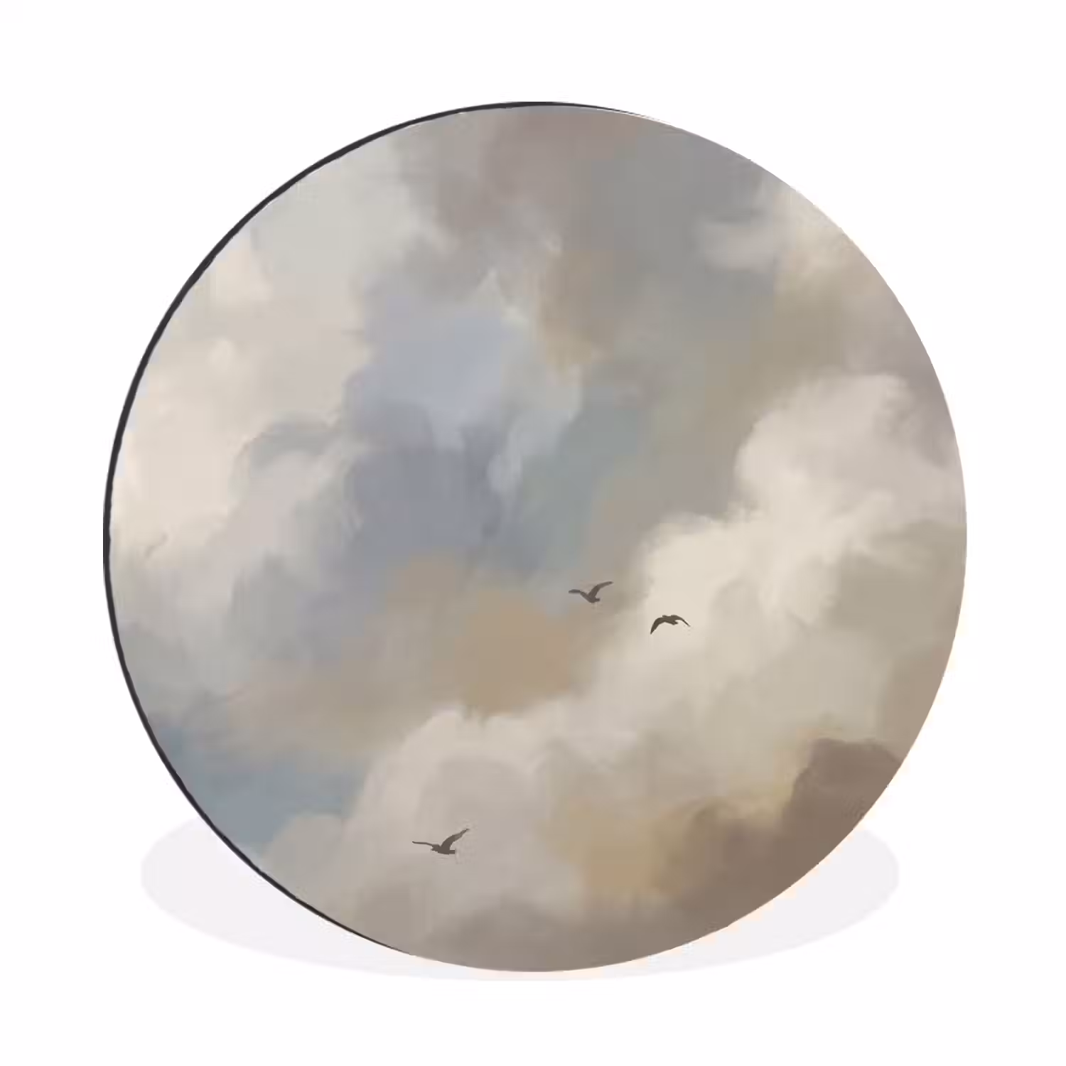 Vogel - Wolken - Natuur - Modern - Grijs Wandcirkel aluminium klein -3d
