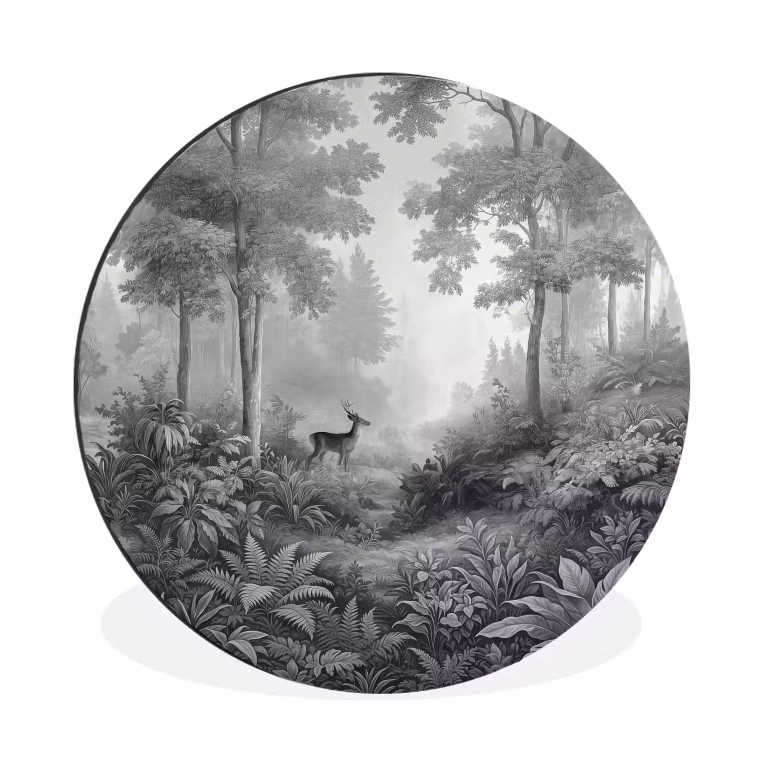 Bos - Hert - Zwart - Wit Wandcirkel aluminium klein -3d