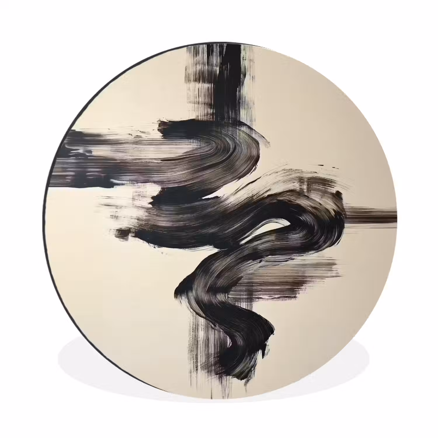 Golven - Penseelstreken - Beige - Minimalistisch Wandcirkel aluminium klein -3d