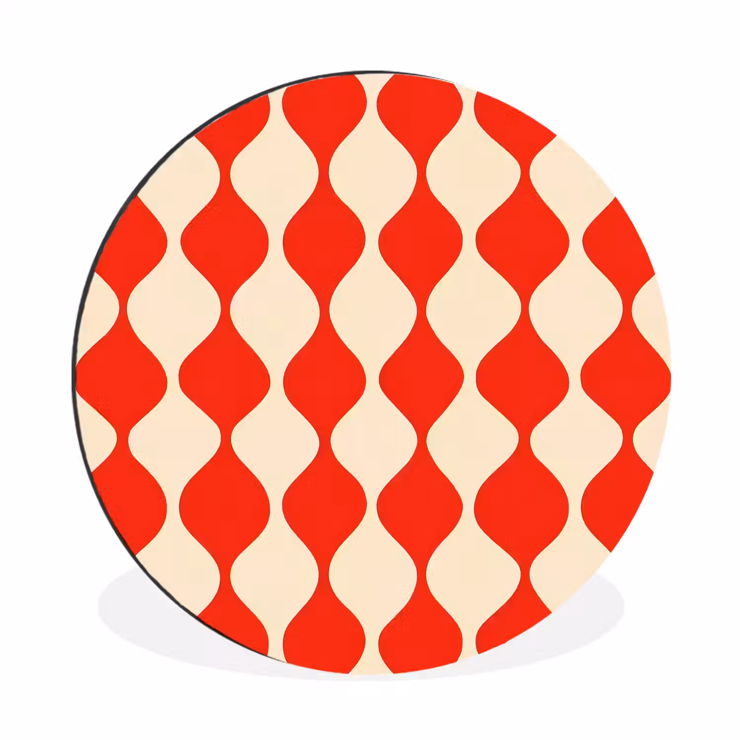 Golvend patroon - Retro - Rood - Beige Wandcirkel aluminium klein 190 -3d