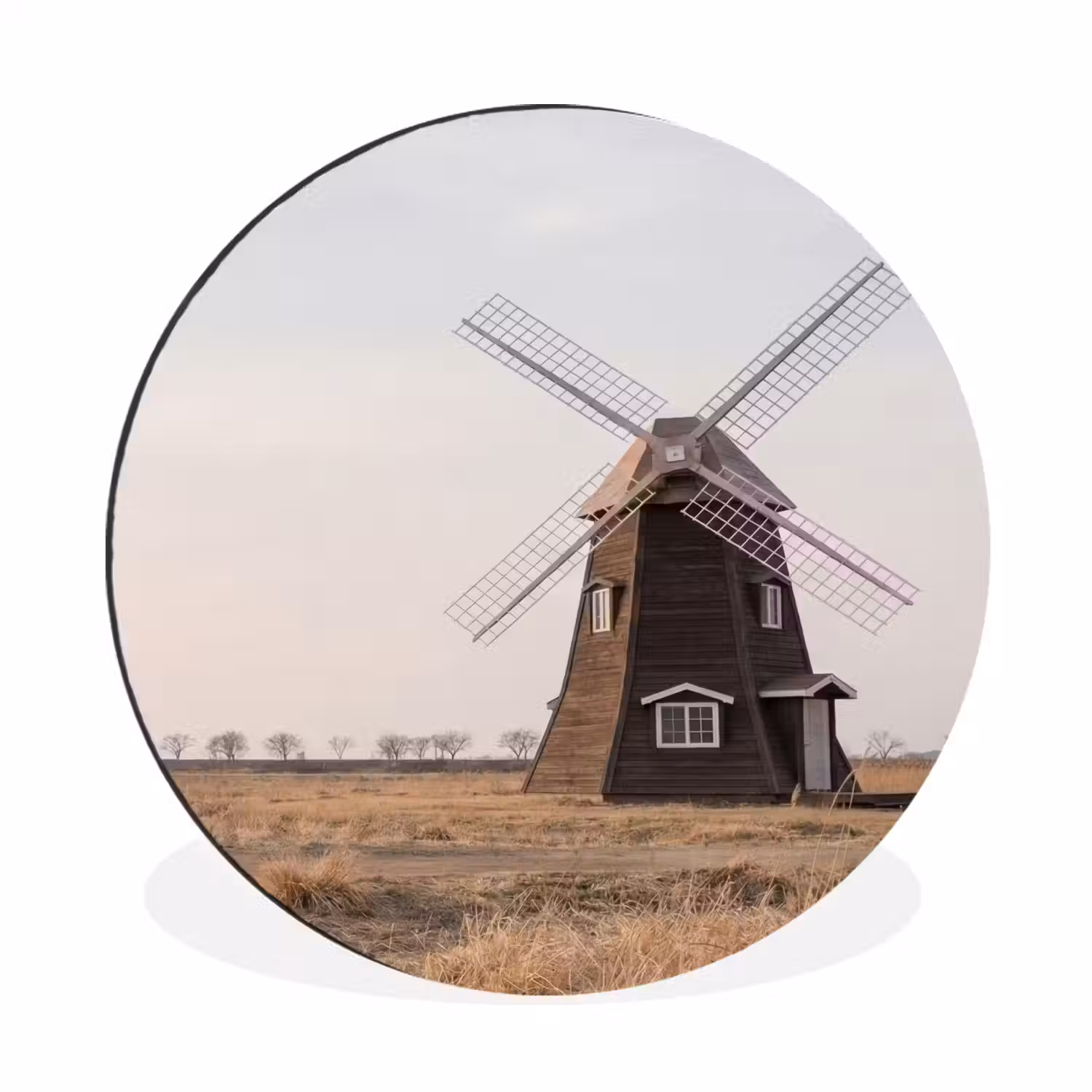 Windmolens - Landschap - Veld Wandcirkel aluminium klein -3d