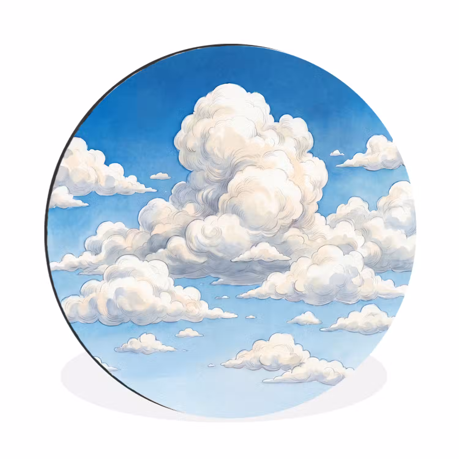 Wolken - Blauwe lucht - Natuur - Modern - Wit Wandcirkel aluminium klein -3d