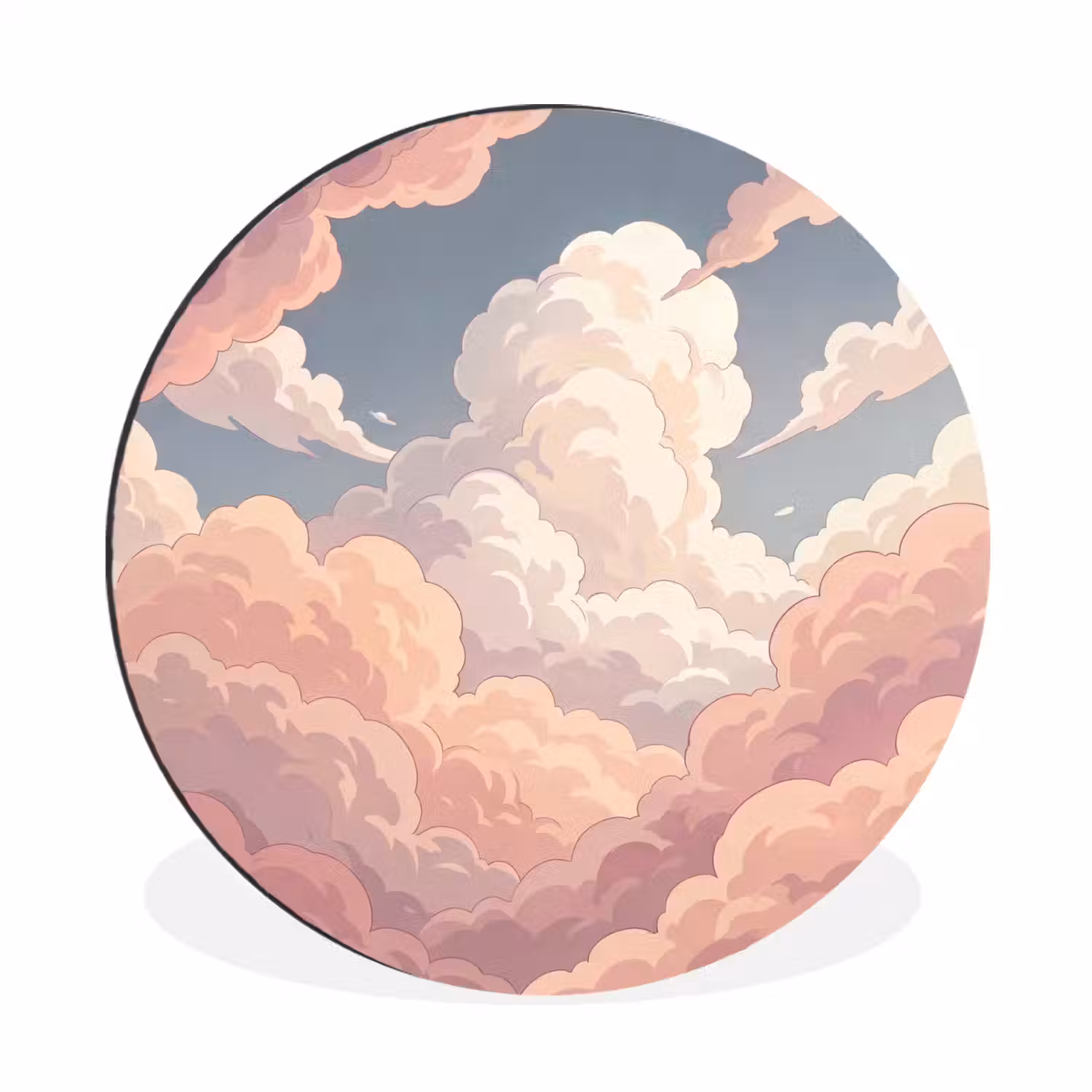 Wolken - Lucht - Natuur - Pastel - Roze Wandcirkel aluminium klein -3d